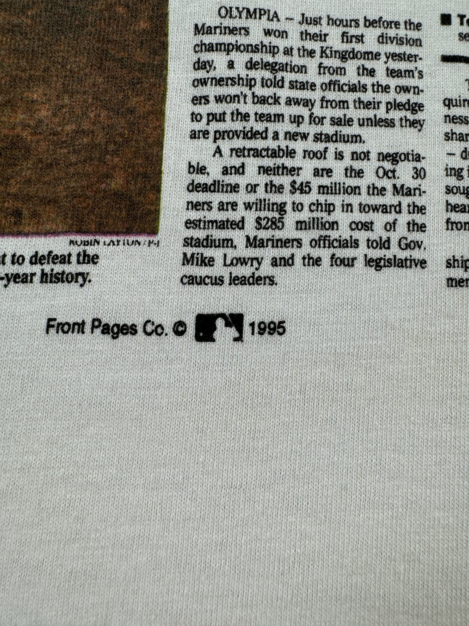 Trademark on Vintage Seattle Mariners Win The West 1995 Tee SZ L