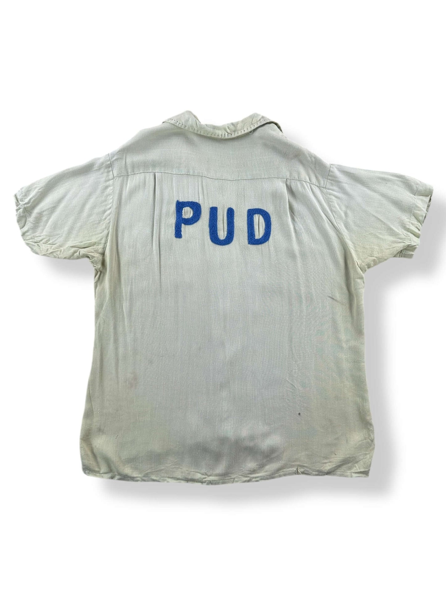 Back of Vintage Elmer Pud Bowling Shirt SZ L AS IS