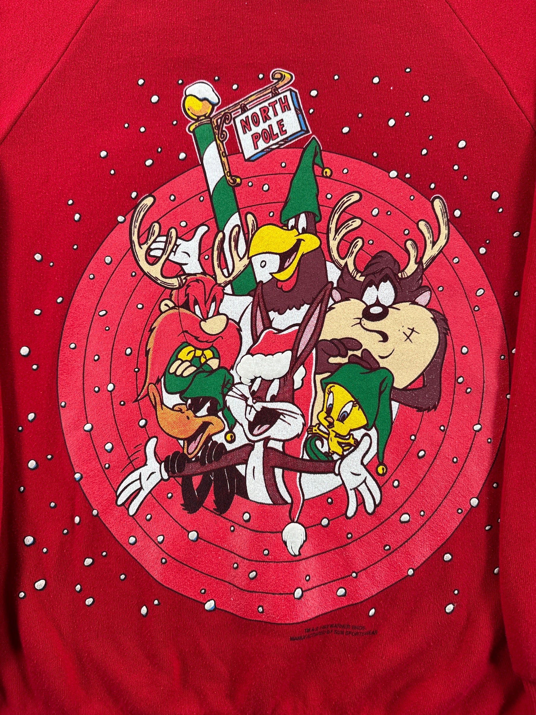 Graphic of Vintage Looney Tunes Christmas Crewneck SZ M (Fits S)