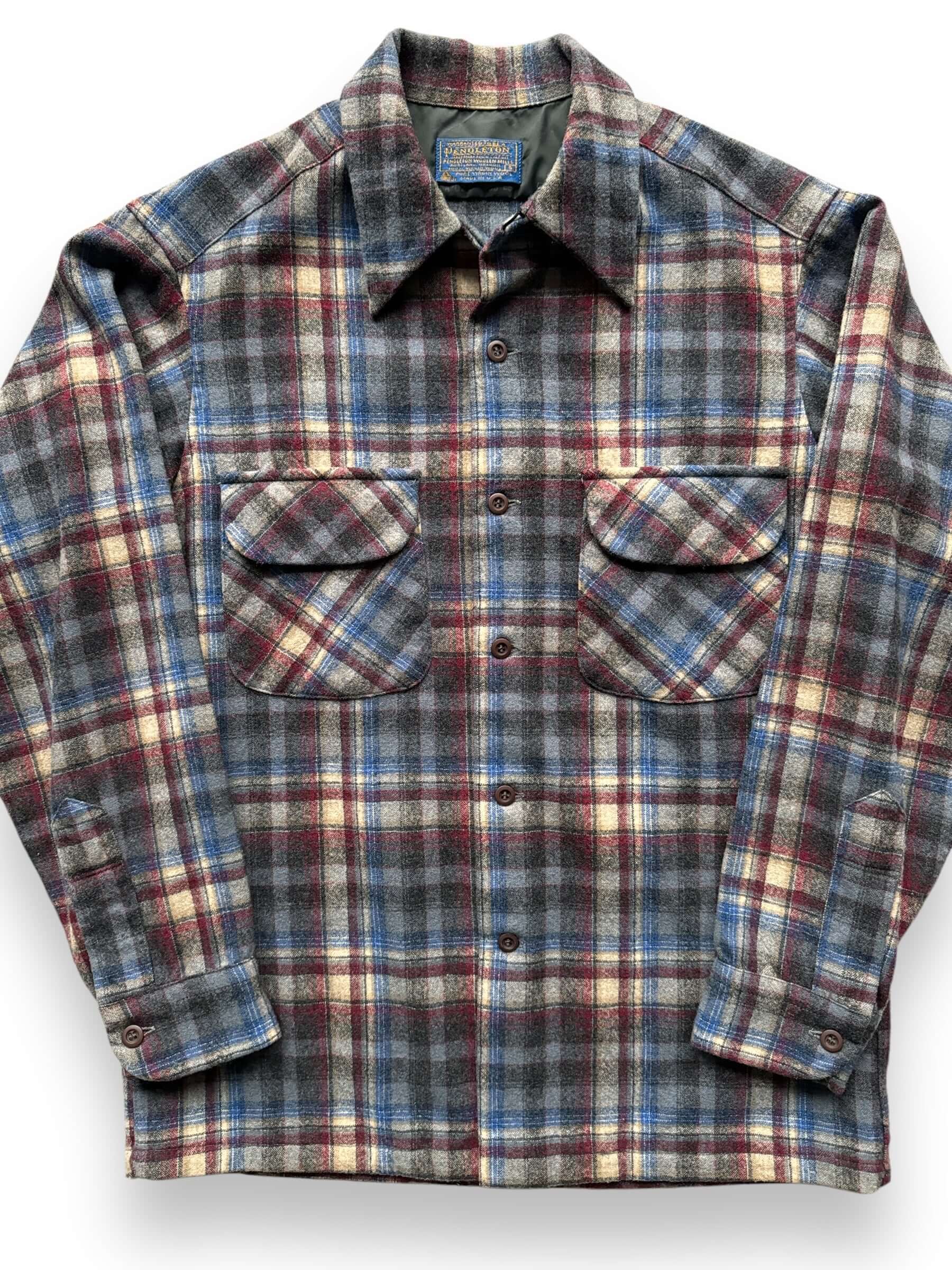 front close up of Vintage Pendleton Light Blue Plaid Board Shirt SZ S