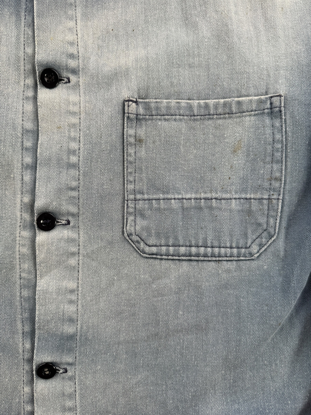 Pockets and buttons on Vintage Distressed French Chore Coat SZ L
