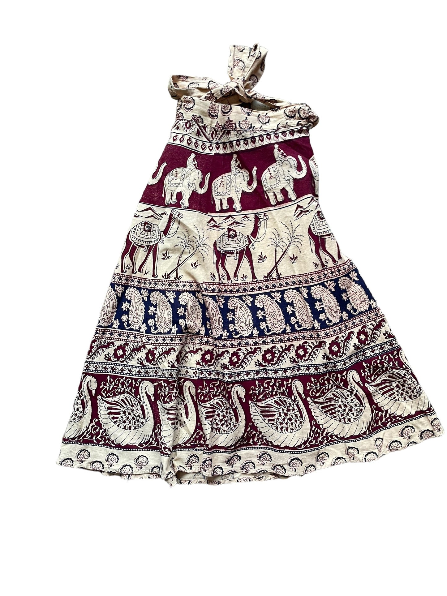 Full back view of Vintage 1970s Midi Indian Cotton Camel Wrap Skirt SZ S-L | Barn Owl VIntage Seattle | Ladies True Vintage