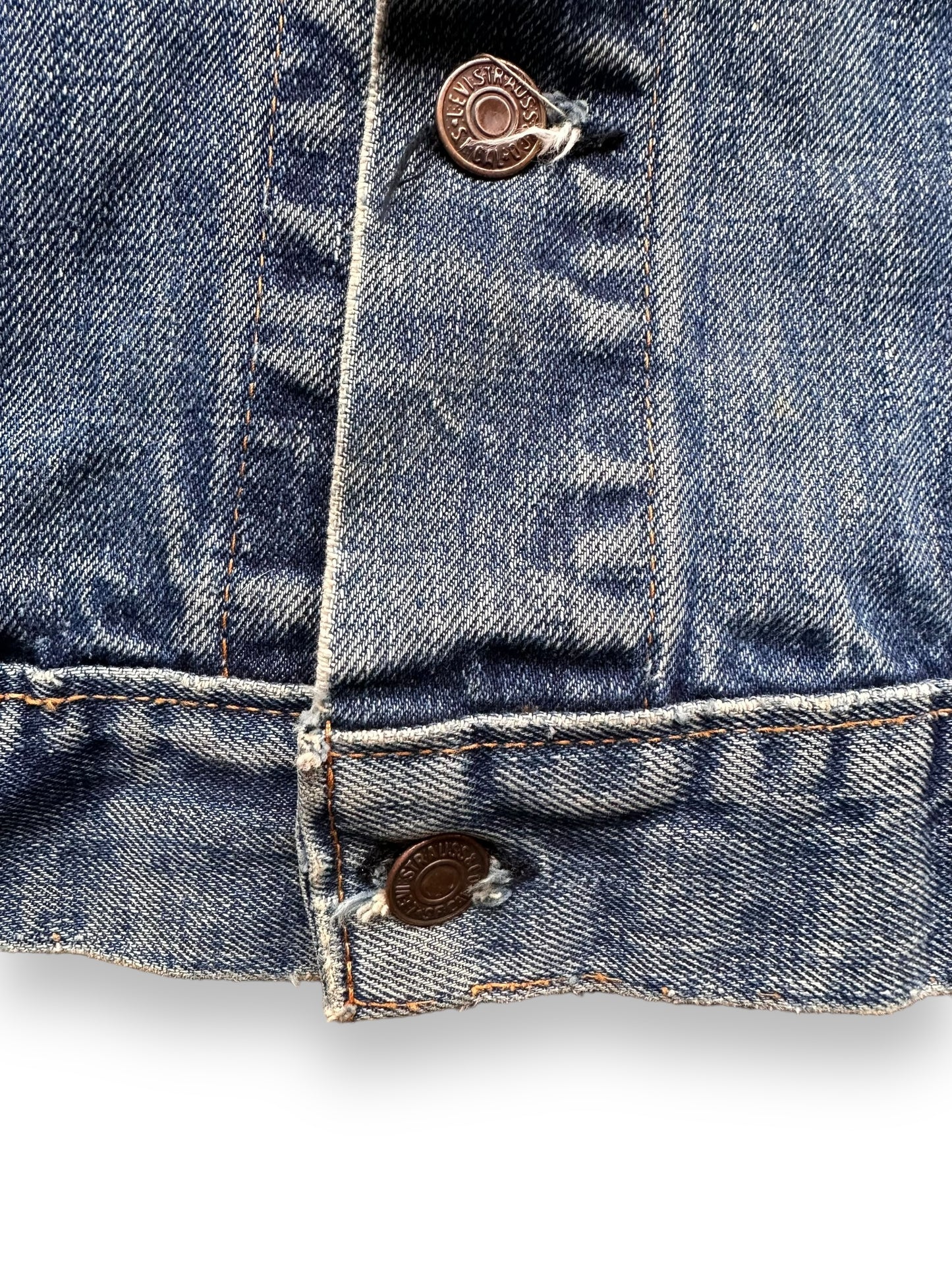 Stitching on Base of Vintage Levi's Big E Type III Denim Jacket SZ 38 | Vintage Denim Workwear Seattle | Seattle Vintage Denim