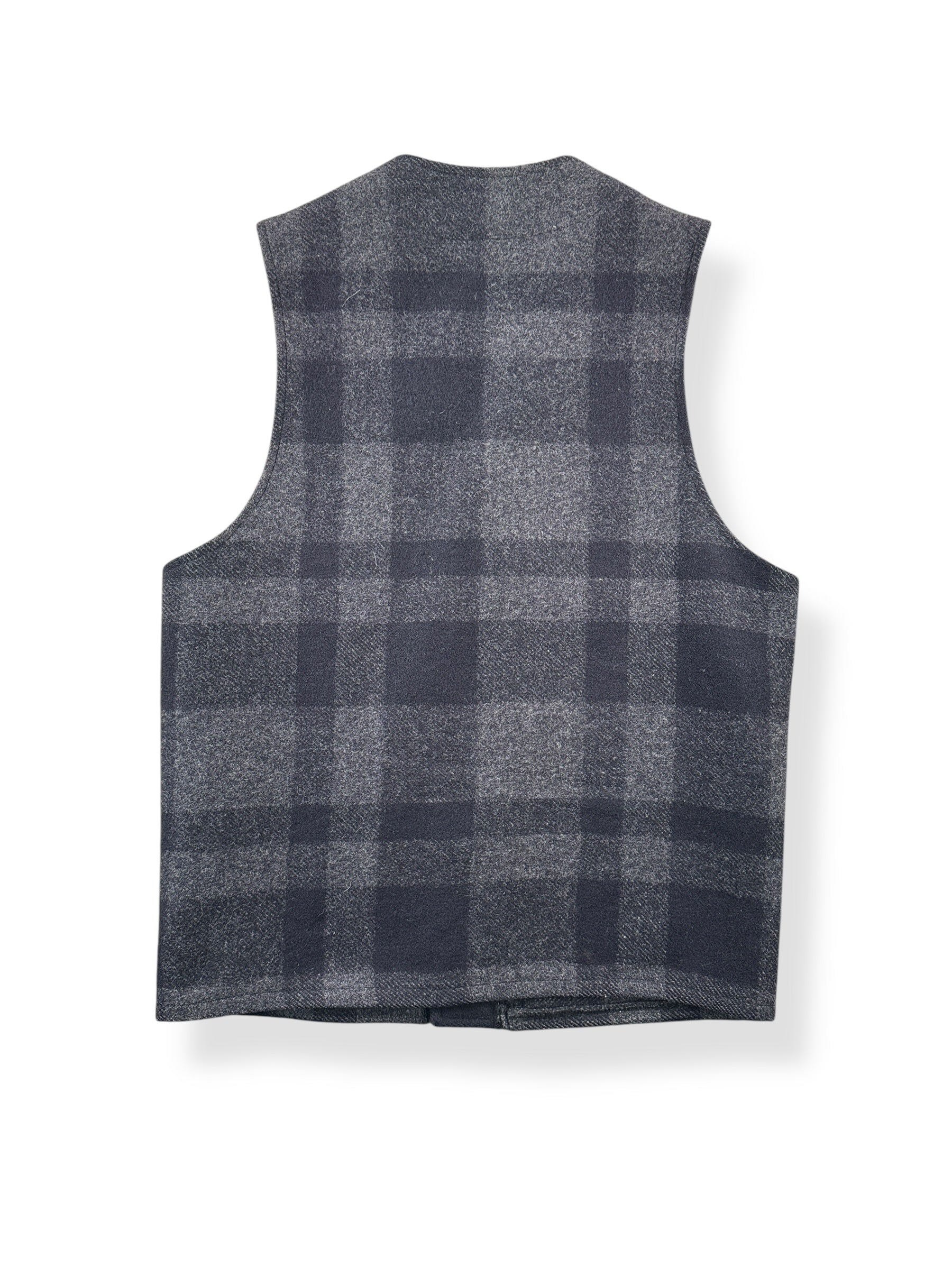 Back of Vintage Charcoal Plaid Filson Vest SZ S