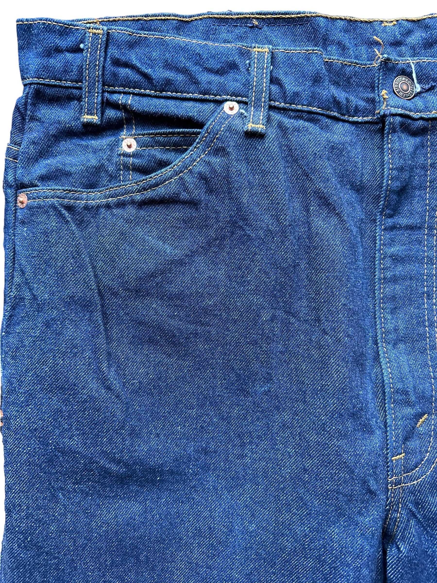 Front right pocket view of Deadstock 90s USA Levi's 501 Black Jeans 26x33 | Seattle Deadstock Vintage Jeans | Barn Owl Vintage Denim