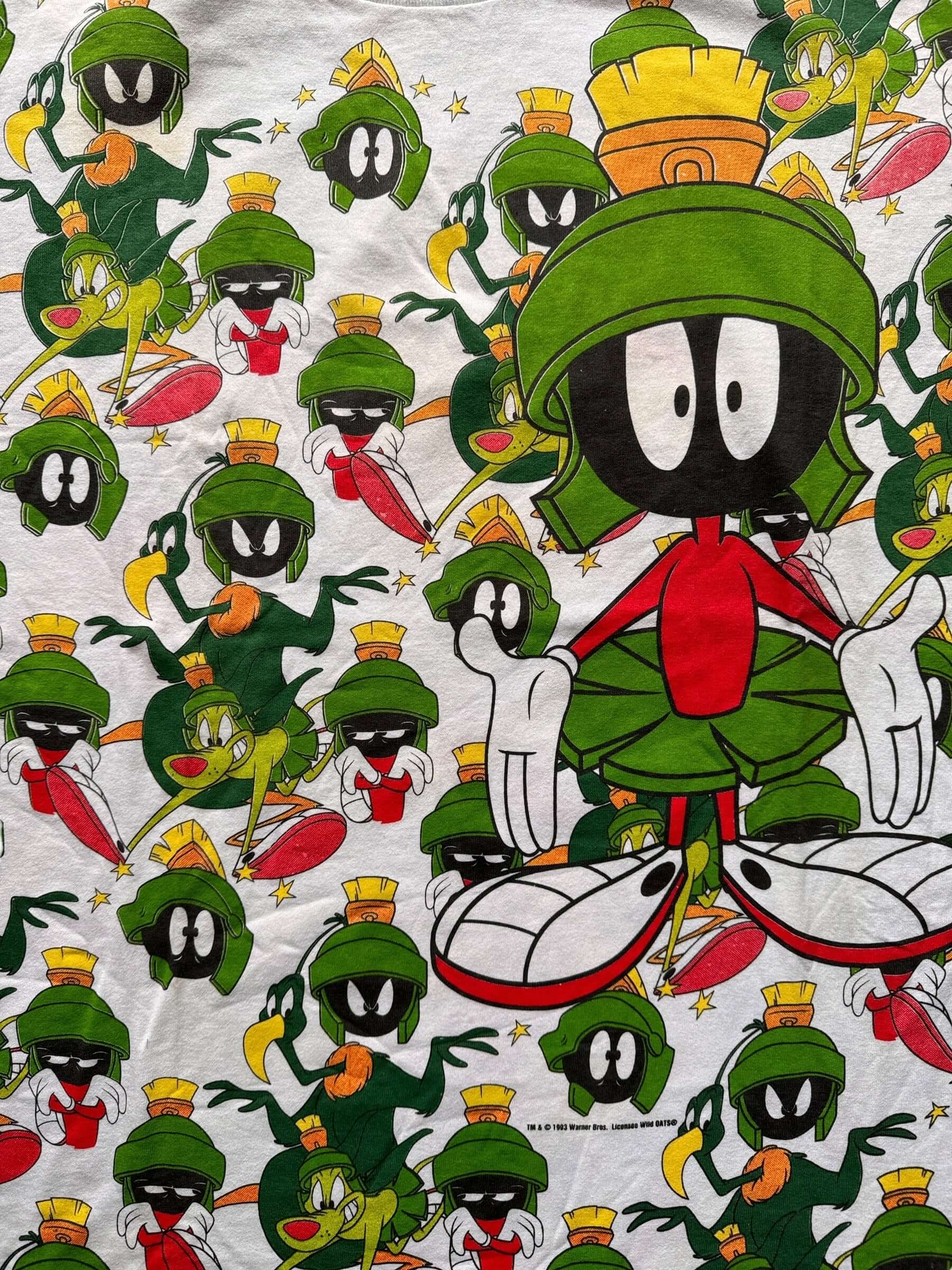 Front Graphic of Vintage NOS Marvin the Martian All Over Print Tee SZ XL