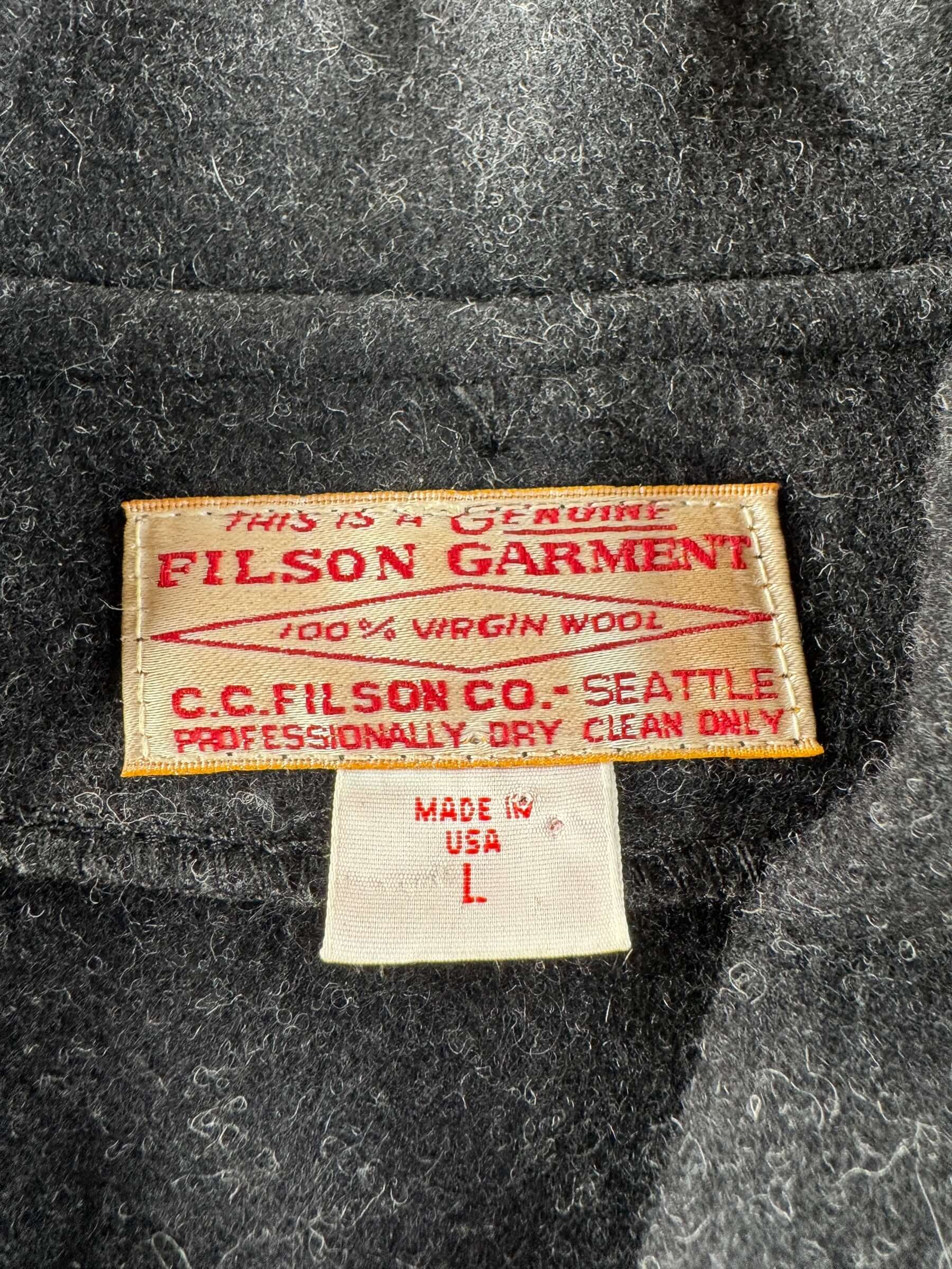 Label on Filson Wool Zip Vest SZ L