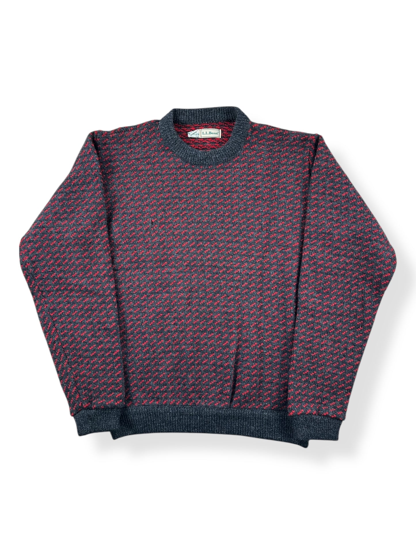 Front of Vintage Men's L.L. Bean Norwegian Birdseye Sweater Red & Grey SZ L