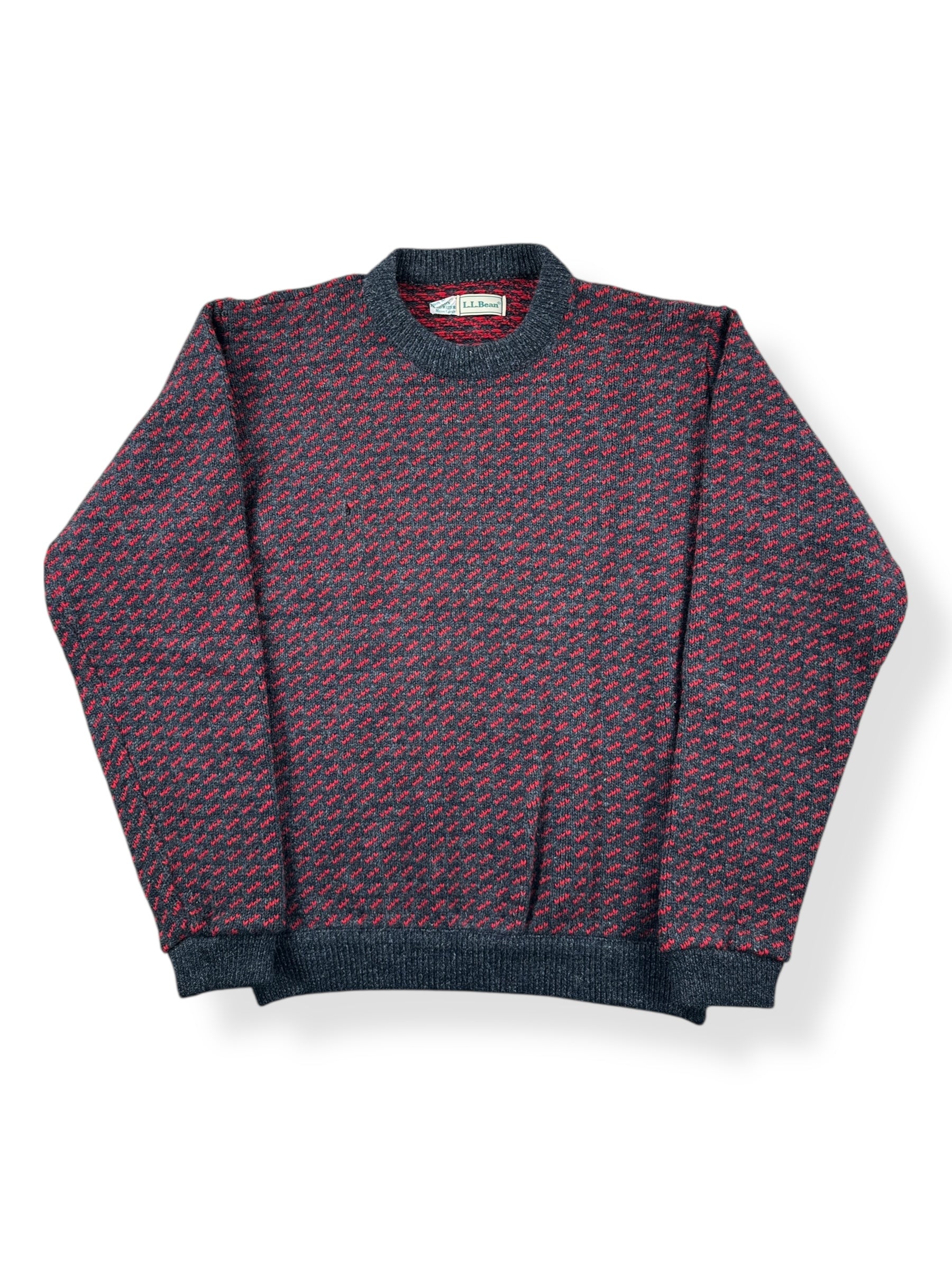 Front of Vintage Men's L.L. Bean Norwegian Birdseye Sweater Red & Grey SZ L