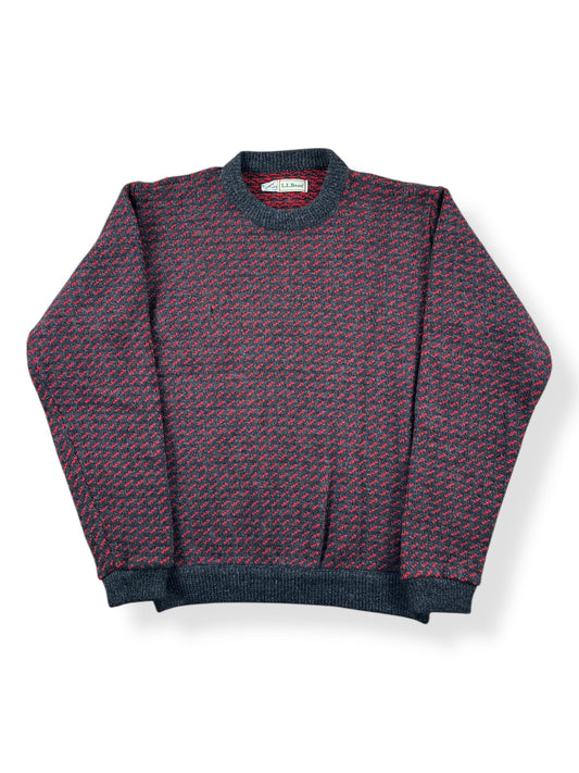 Front of Vintage Men's L.L. Bean Norwegian Birdseye Sweater Red & Grey SZ L
