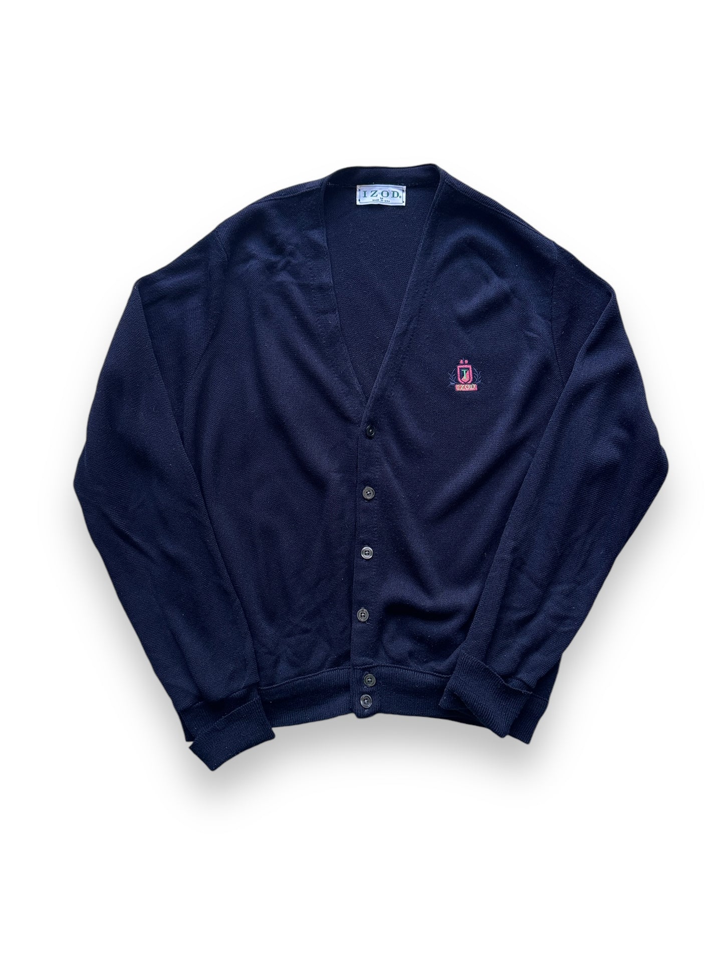 front of Vintage IZOD Navy Cardigan Sweater SZ M