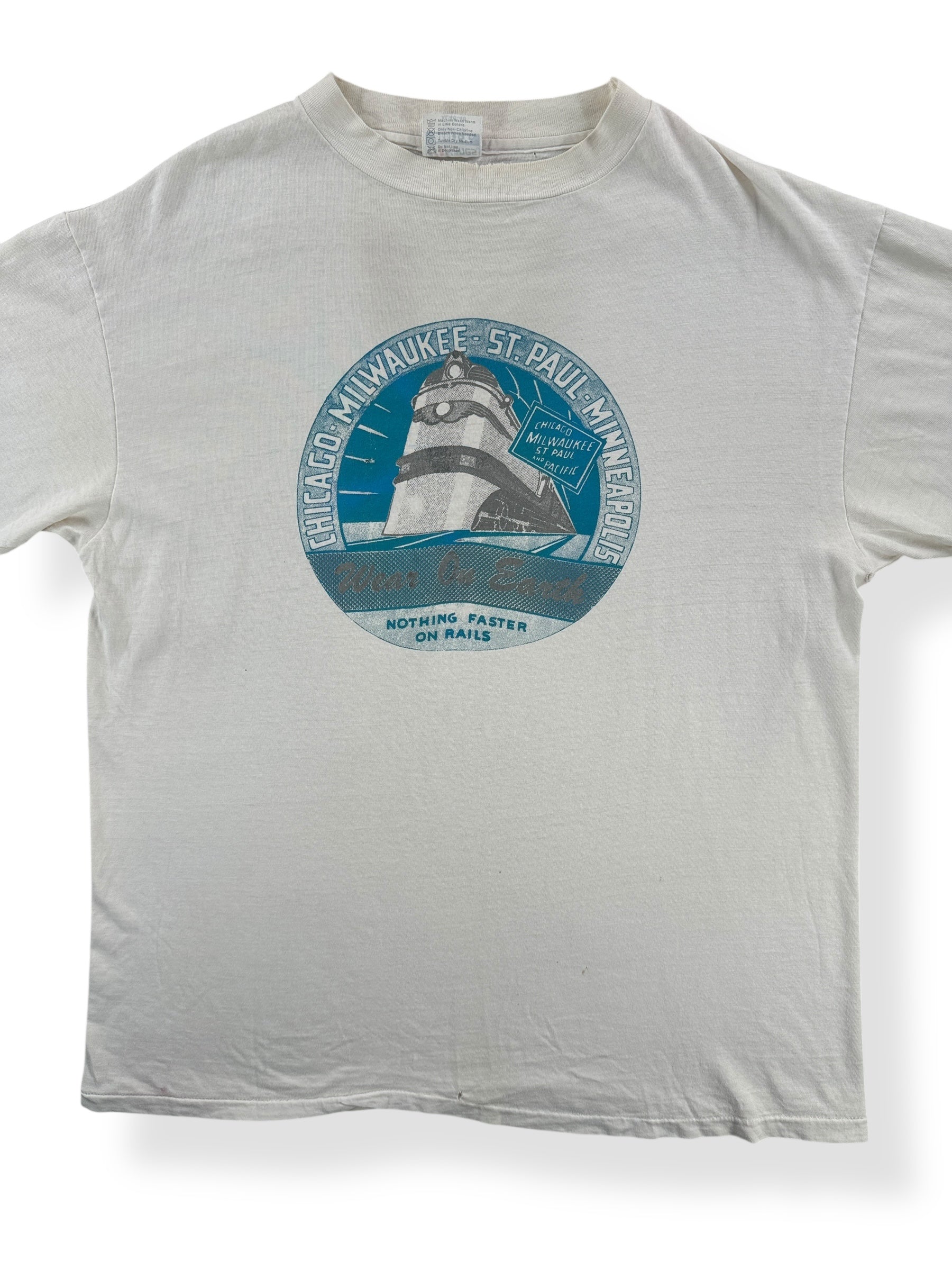 Front Close Up of Vintage Train Tee SZ XL