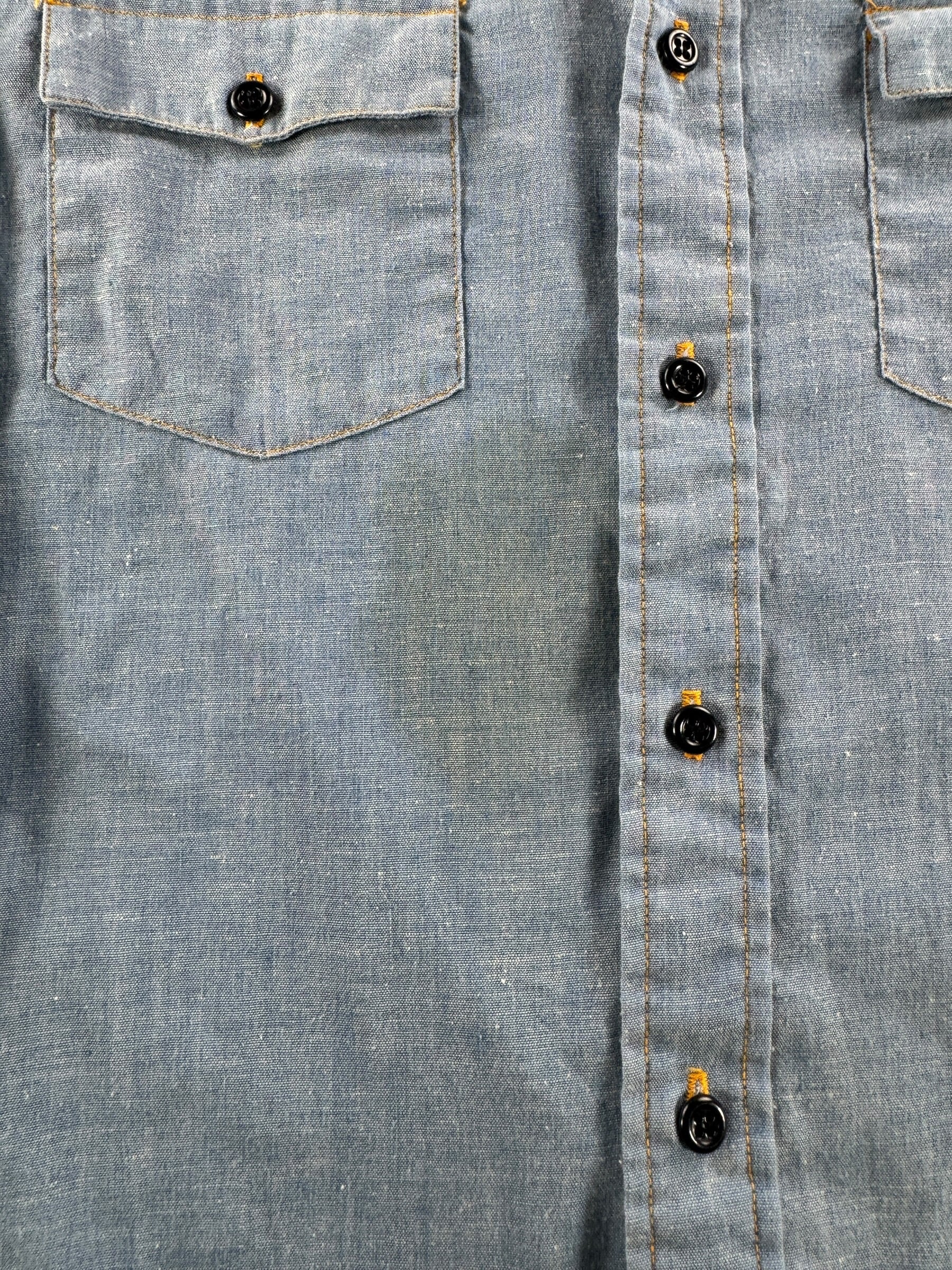 Buttons on Vintage 70s Embroidered Chambray Shirt