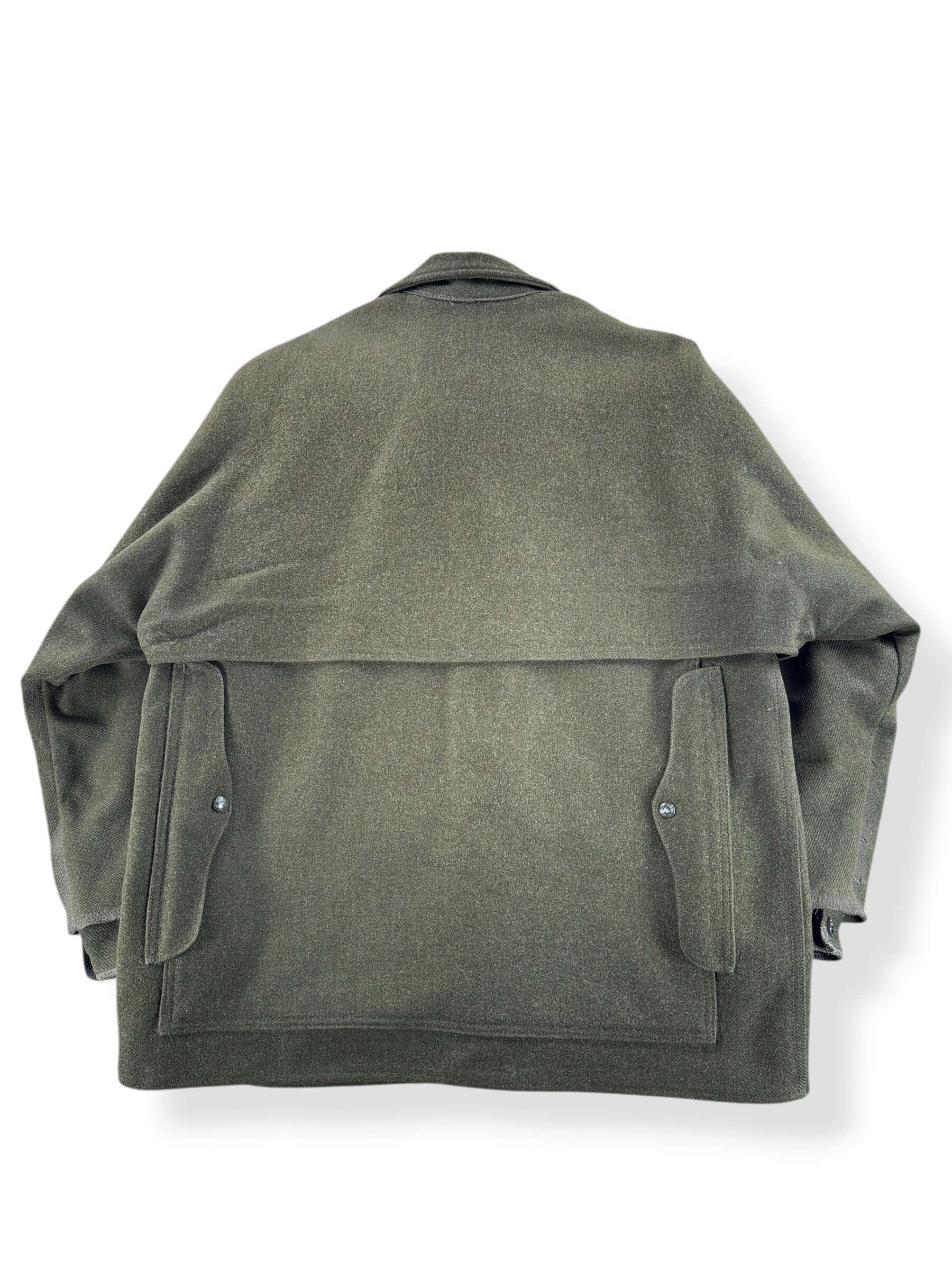 Back of Vintage 90s Era Repaired Filson Olive Green Double Mackinaw Jacket SZ 46