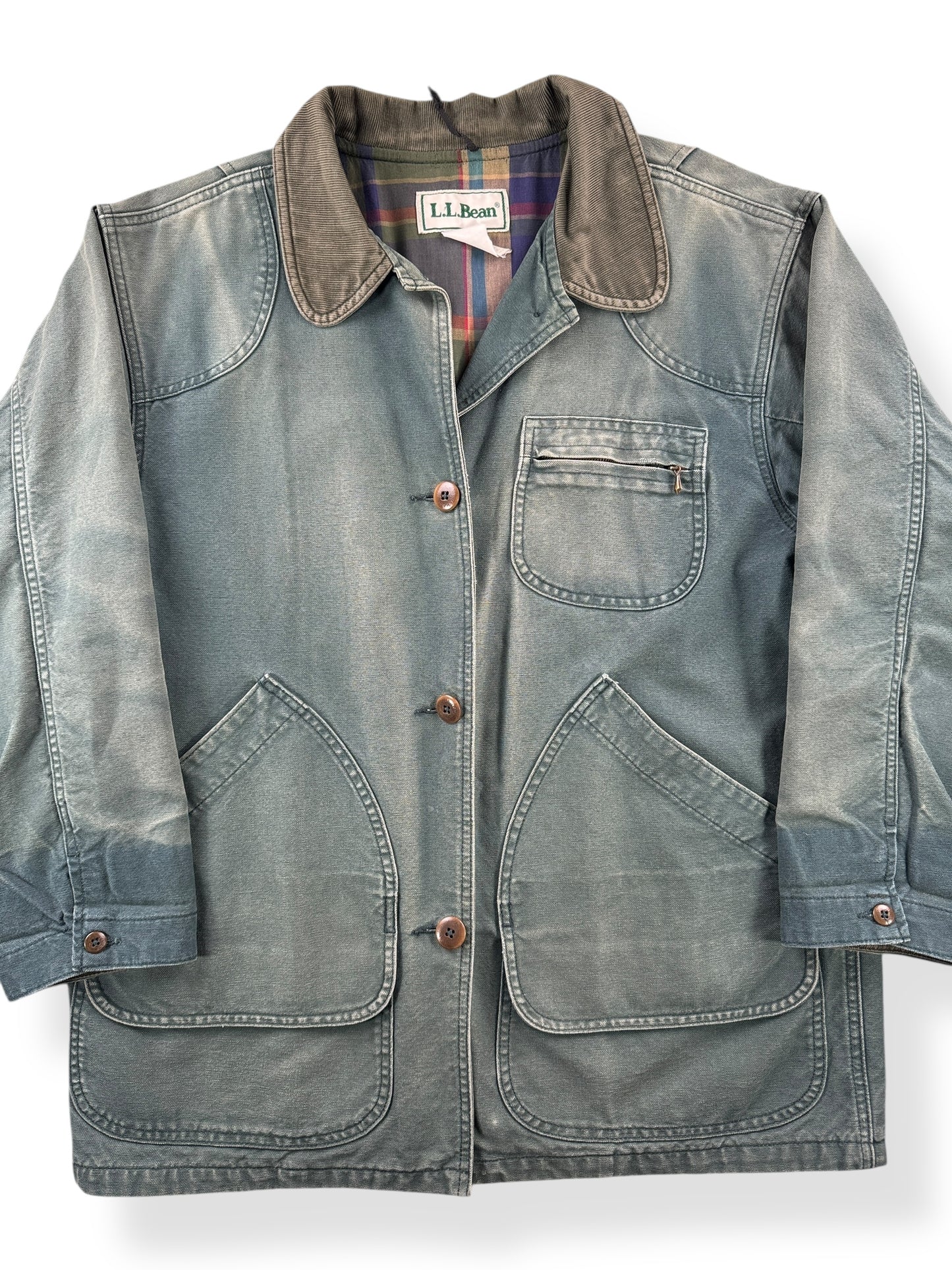 Front Close Up of Vintage Faded Green L.L. Bean Field Coat SZ M
