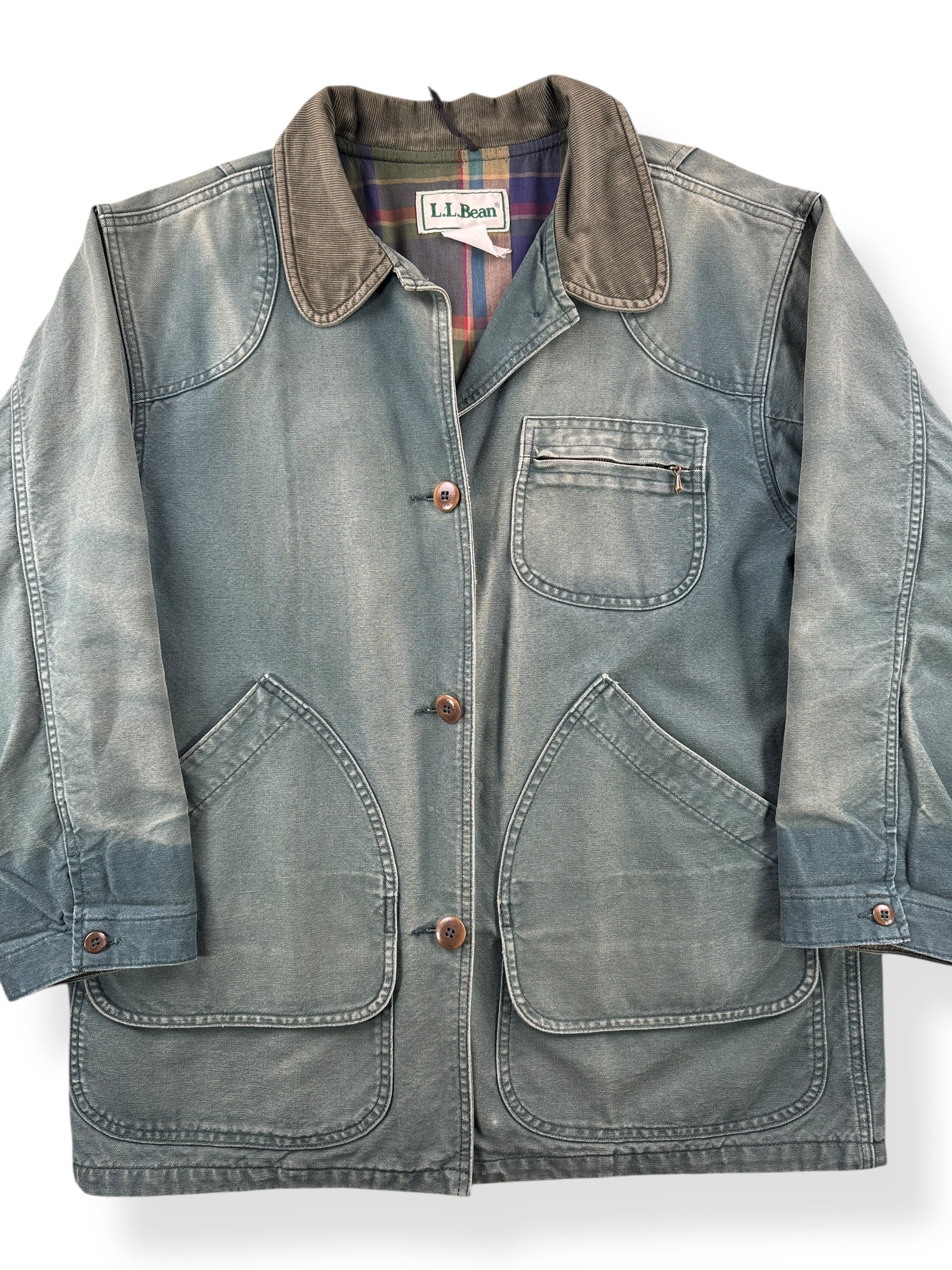 Front Close Up of Vintage Faded Green L.L. Bean Field Coat SZ M