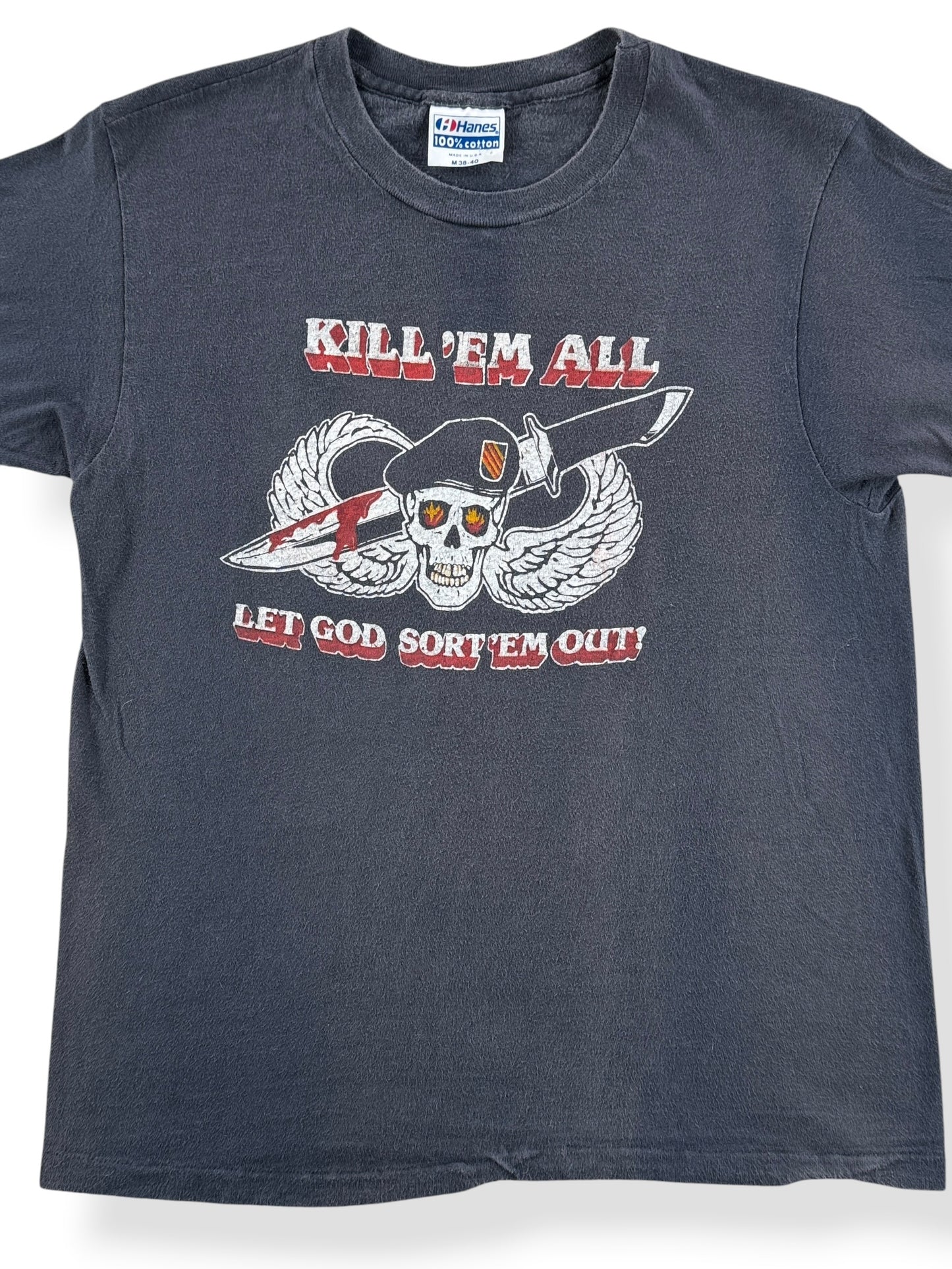 Front Close Up of Vintage 1984 Sturgis Kill Em All Tee SZ M (Fits S)