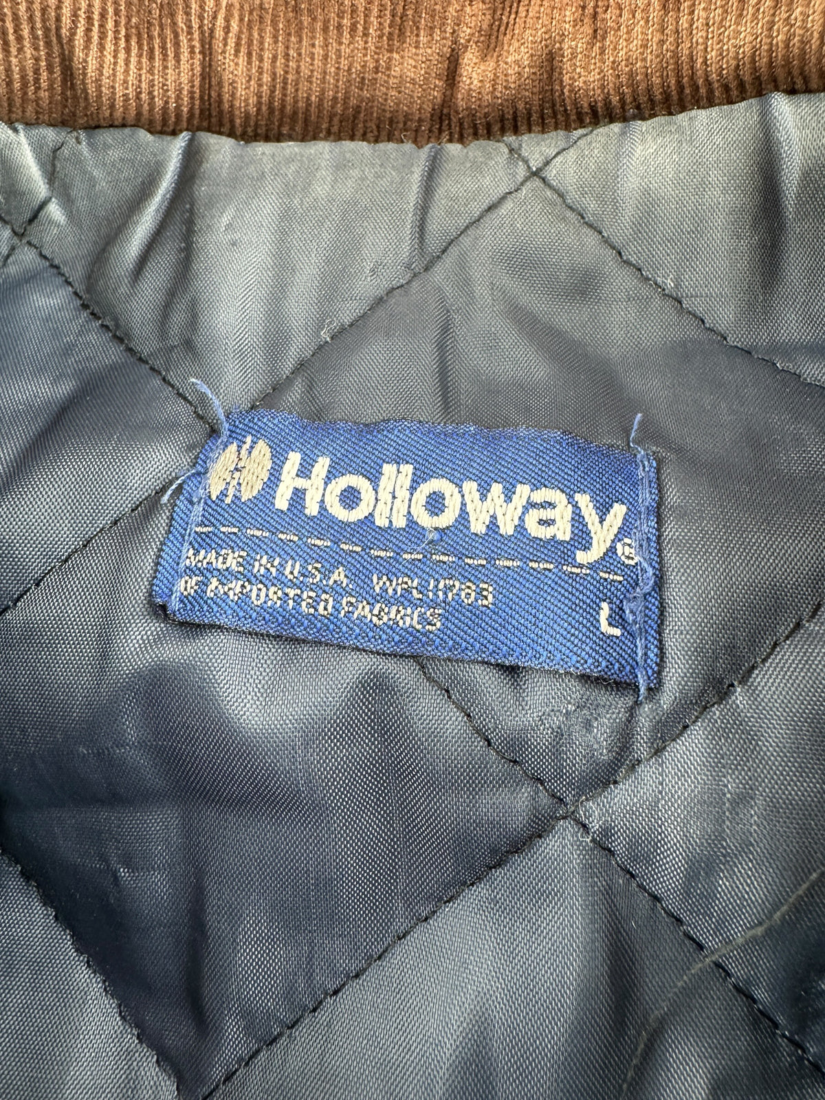 Label on Vintage Holloway Navy Work Jacket SZ L