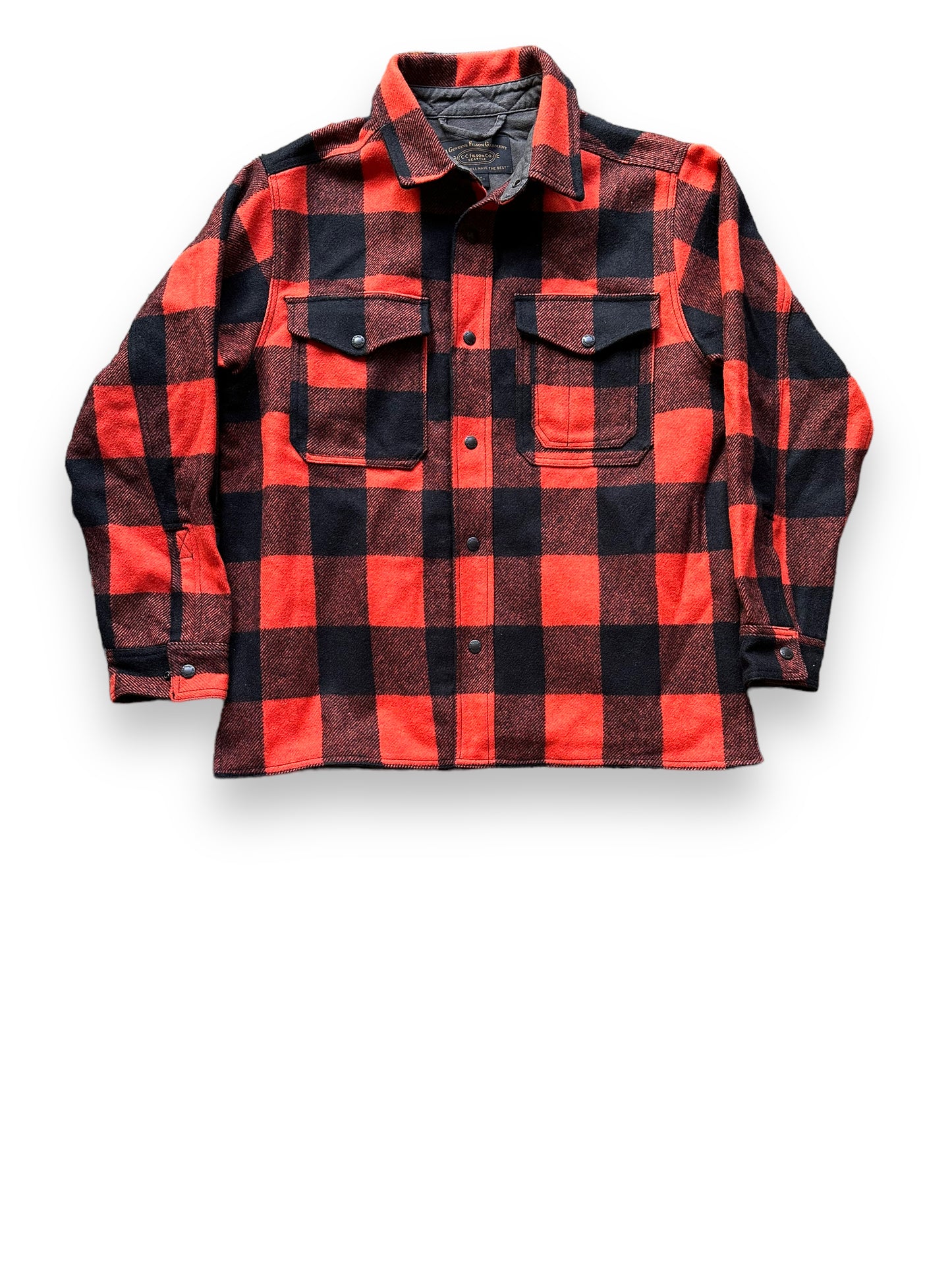 Front View of Filson Black Blaze Mackinaw Lined Jac Shirt SZ M |  Barn Owl Vintage Goods | Vintage Filson Workwear Seattle