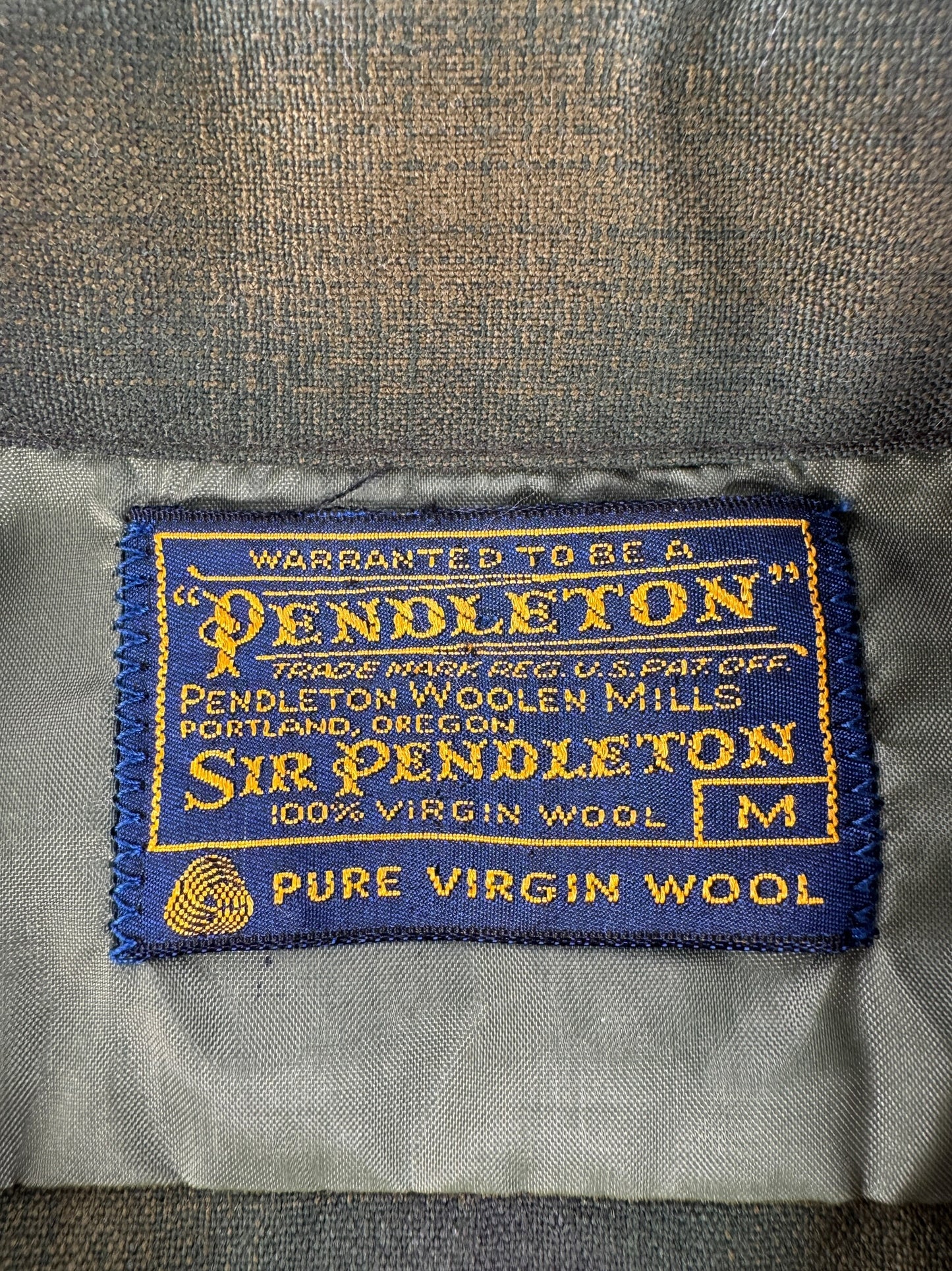 Label on Vintage Sir Pendleton Green Shadow Plaid Shirt SZ M