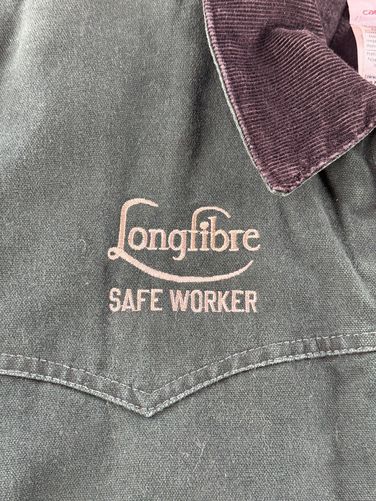 Embroidered logo on front of Carhartt Green Santa Fe Jacket SZ XL-T