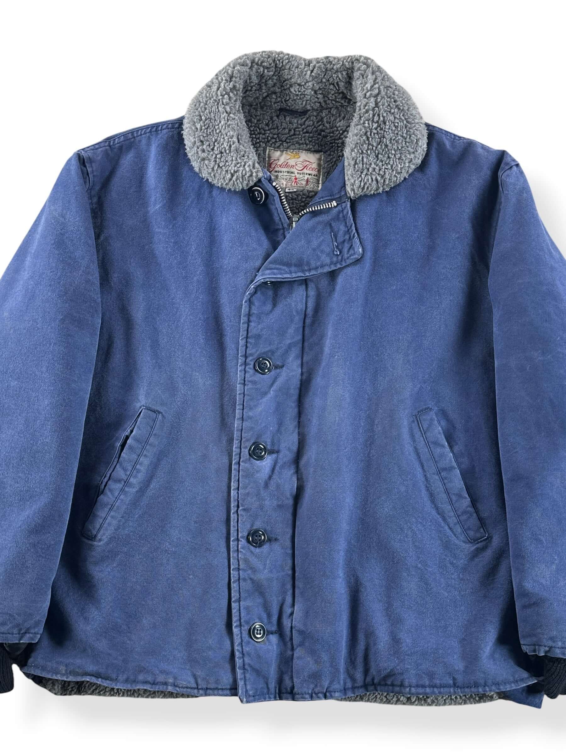 Front Close Up of Vintage Navy Blue Civilian Golden Fleece Deck Jacket SZ 44