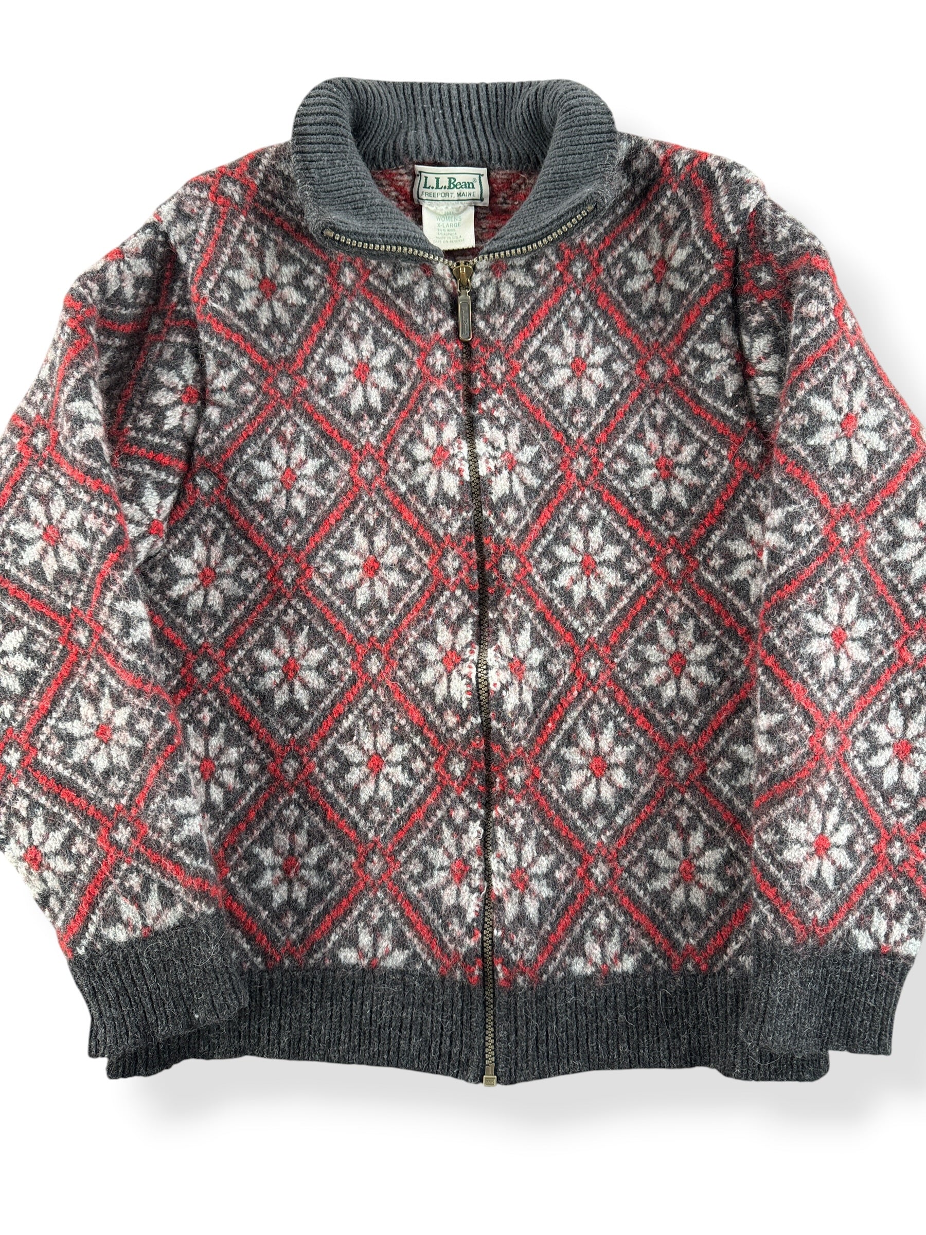 Front Close Up of Vintage L.L. Bean Zip Up Sweater SZ XL (Fits S)