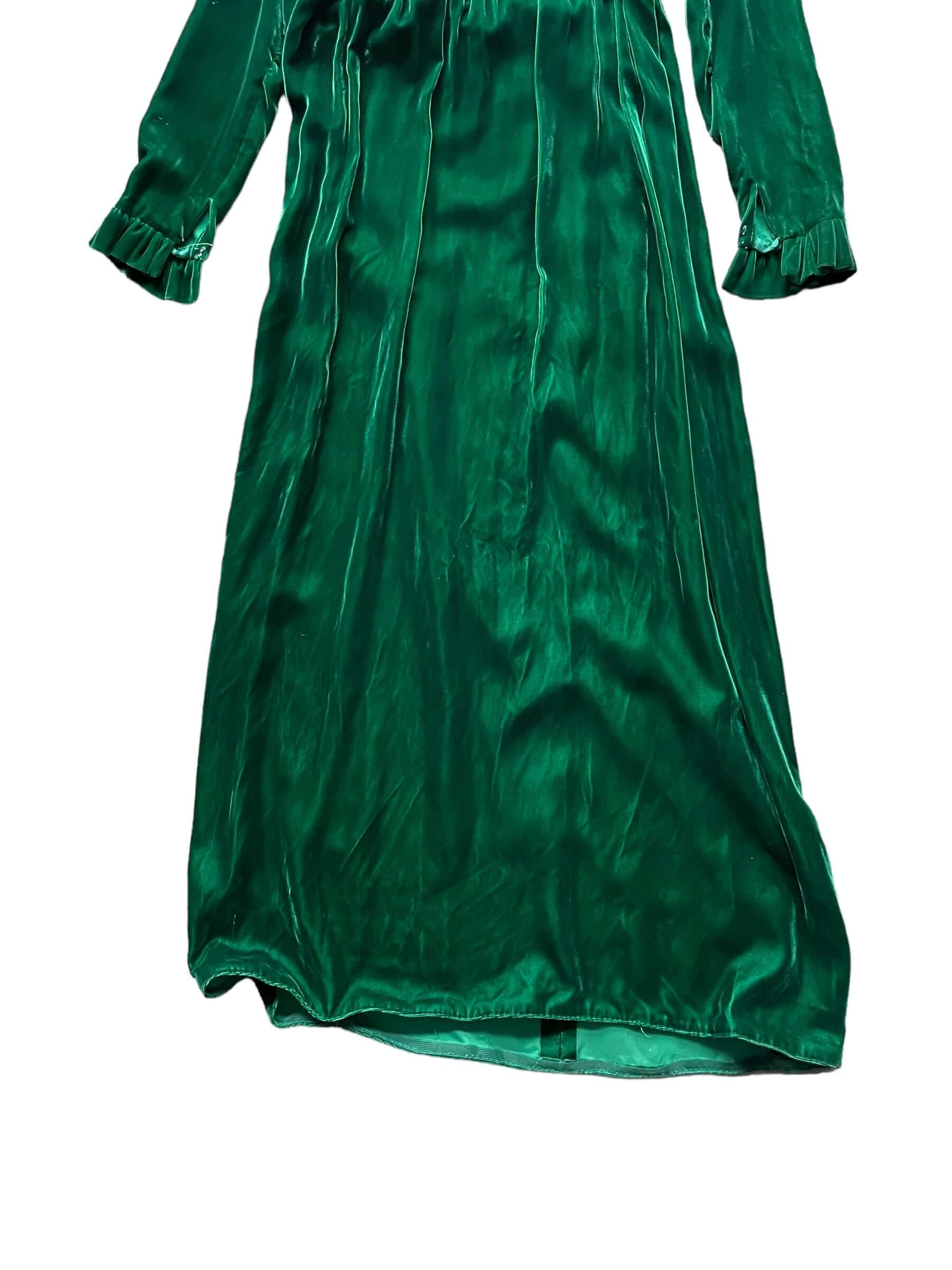 Front skirt view of Vintage 1960s Green Velvet Dress |  Barn Owl Vintage Dresses | Seattle Vintage Ladies Clothing