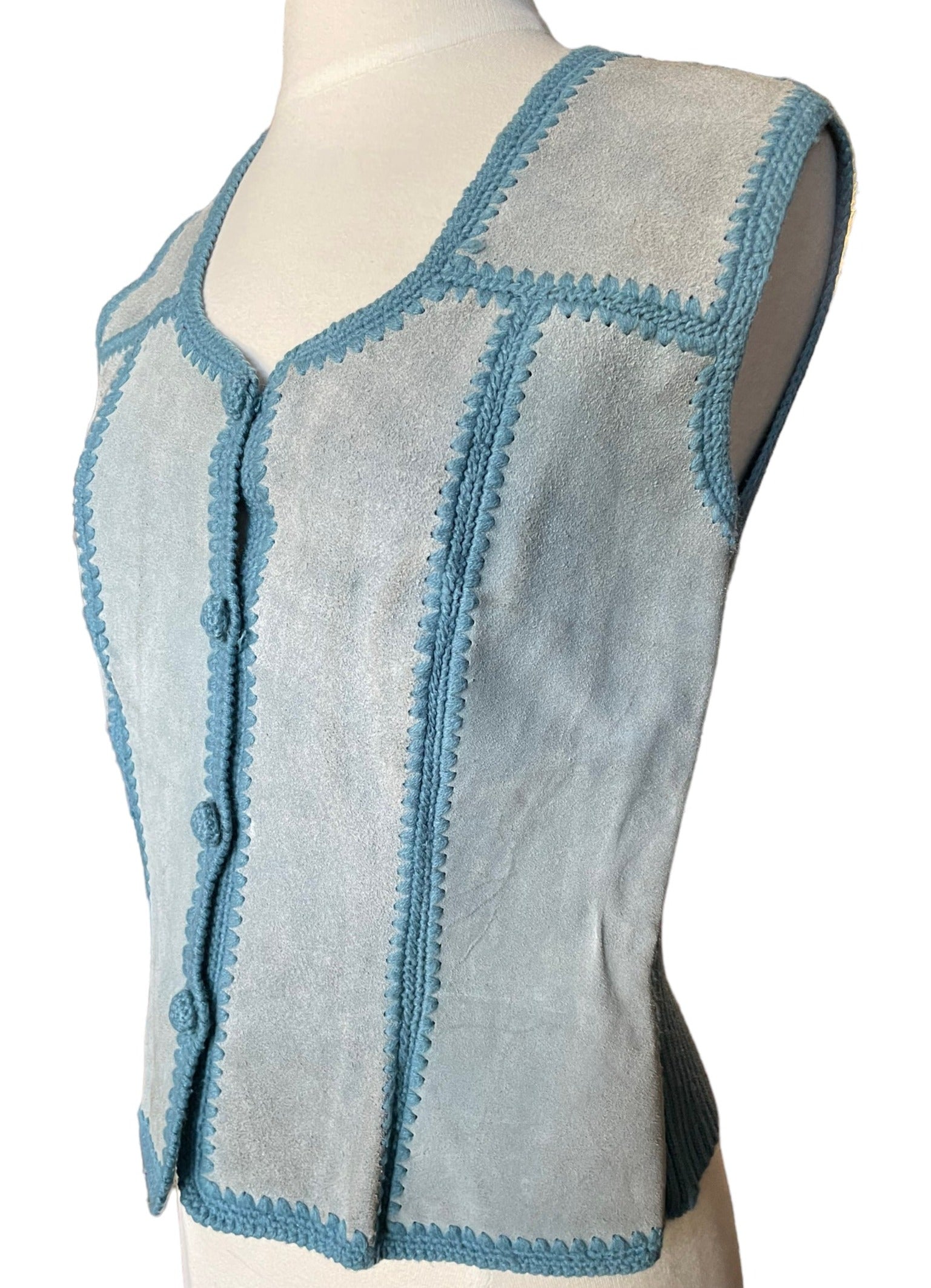 Front left side view of Vintage 1970s Suede Sweater Vest | Seattle True Vintage | Ladies Sweaters and Tops
