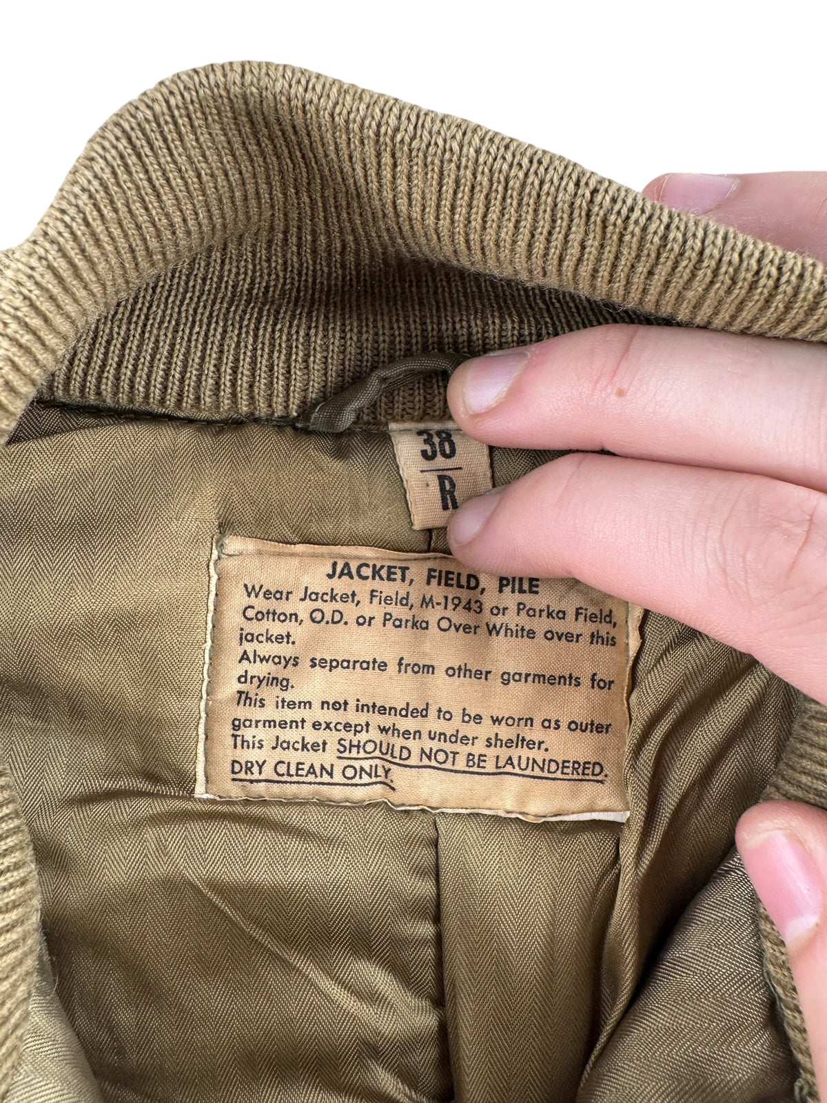 Tags on Vintage 1950s Field Jacket SZ 38R