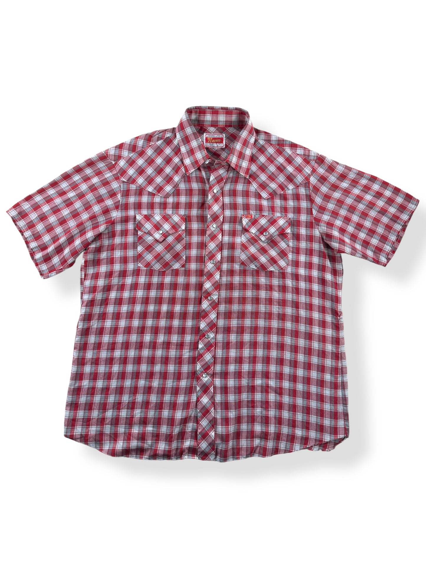 Front of Vintage Ely Plains Short Sleeve Pearl Snap SZ XL