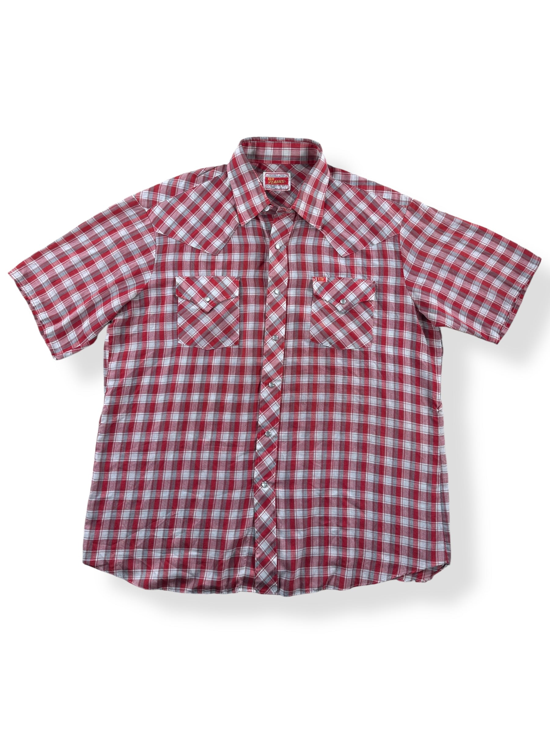 Front of Vintage Ely Plains Short Sleeve Pearl Snap SZ XL