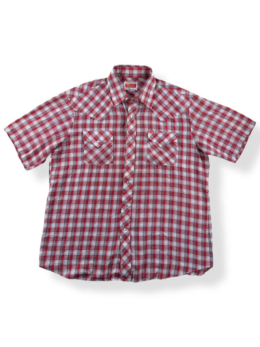 Front of Vintage Ely Plains Short Sleeve Pearl Snap SZ XL