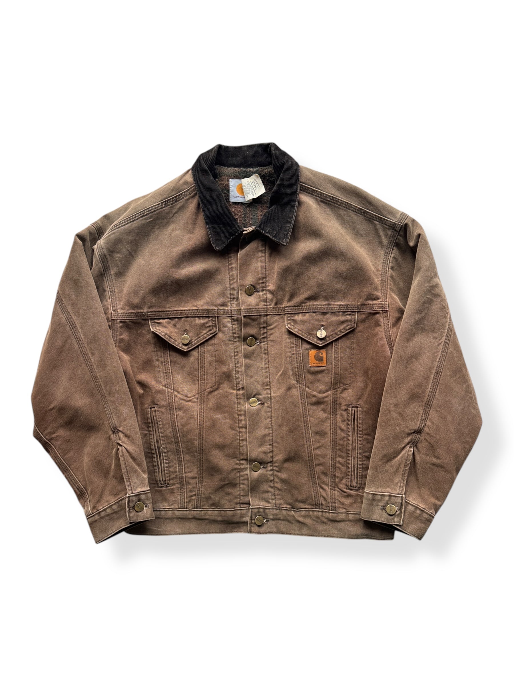 Front of Vintage Brown Carhartt Blanket Lined Trucker Jacket SZ L