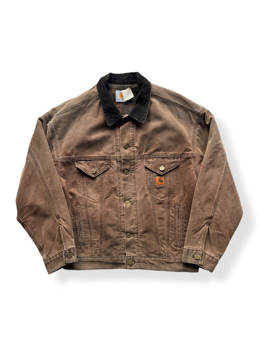 Front of Vintage Brown Carhartt Blanket Lined Trucker Jacket SZ L