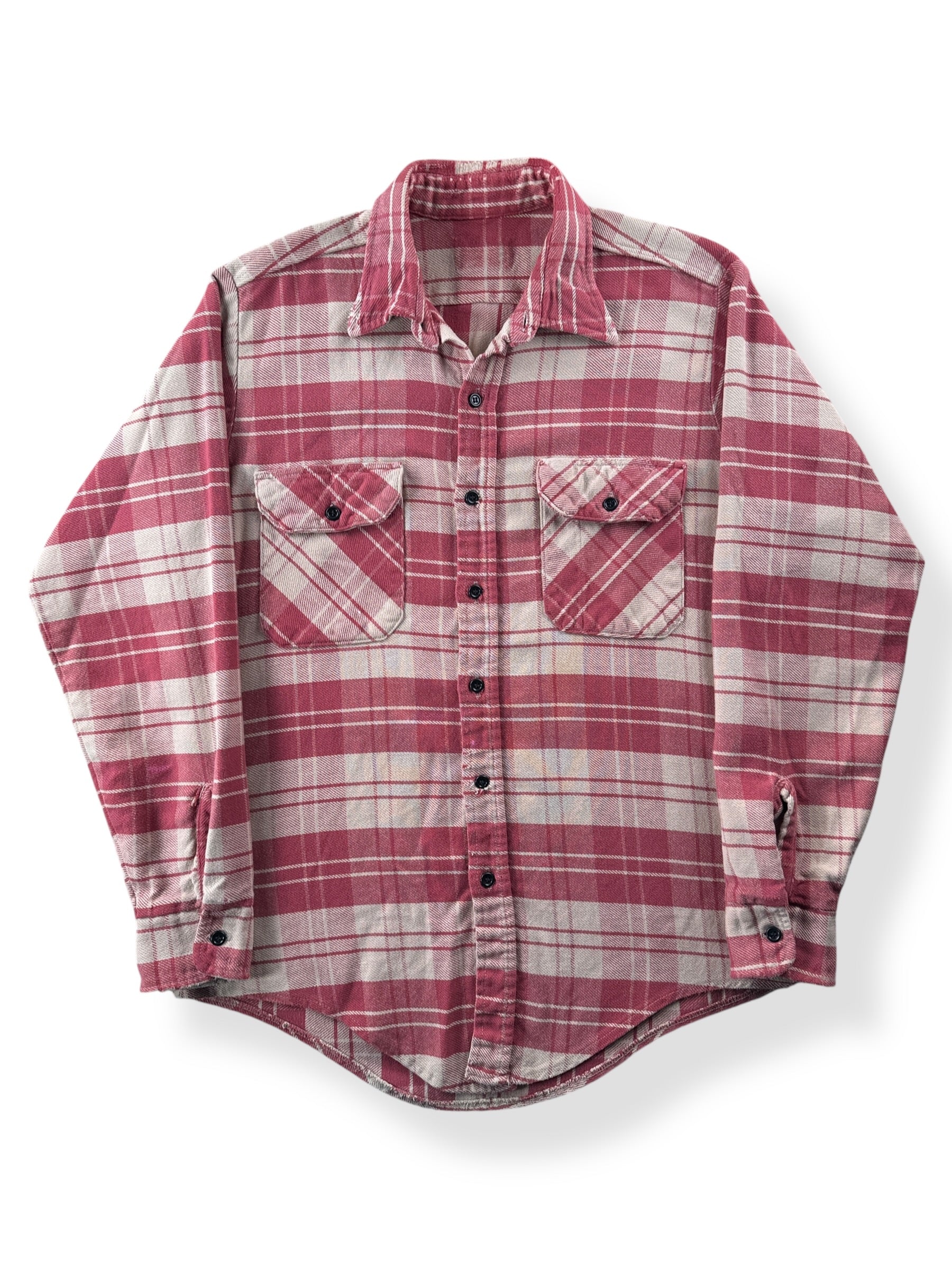 Front of Vintage Salmon Plaid Cotton Flannel SZ S