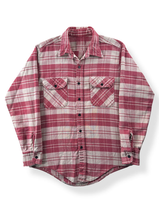 Front of Vintage Salmon Plaid Cotton Flannel SZ S