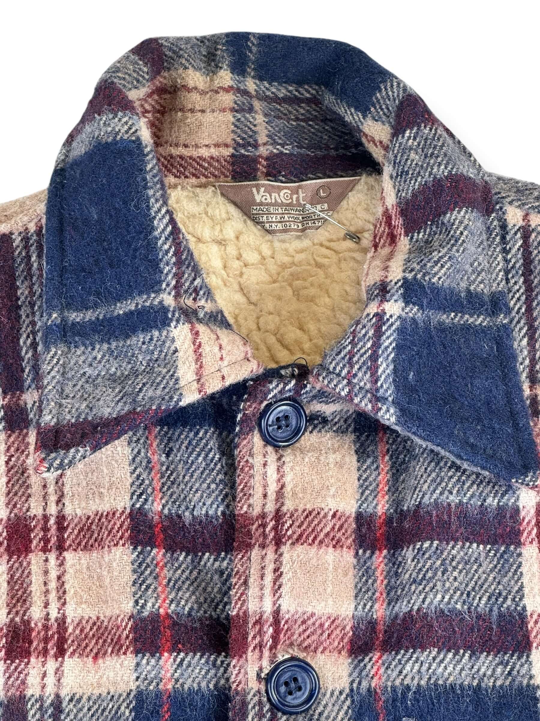 Tag view of 1970s Well Worn Acrylic Sherpa Lined Flannel L