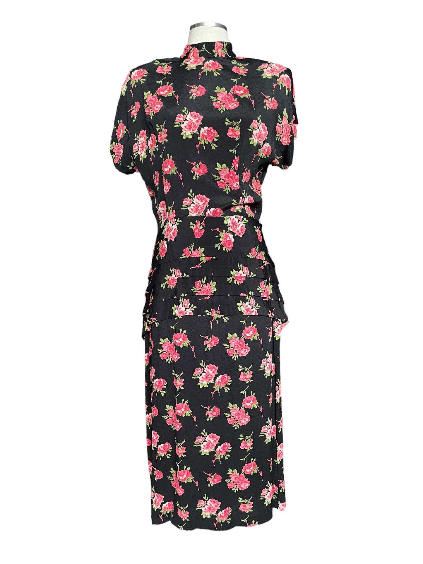 Full front view of Vintage 80s Does 40s Roses Dress | Seattle Vintage Dresses | Barn Owl Ladies Clothing