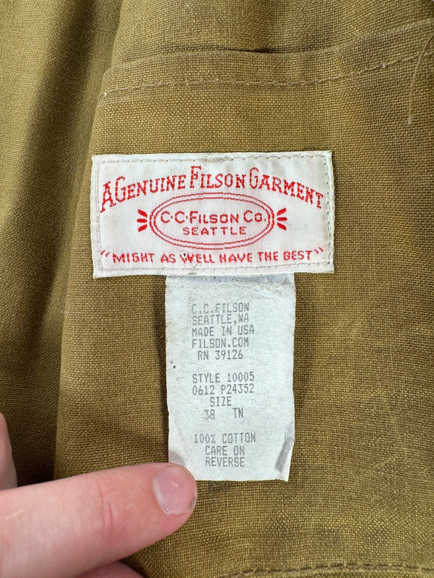 Tag on Vintage Filson Tin Cruiser Jacket SZ 38