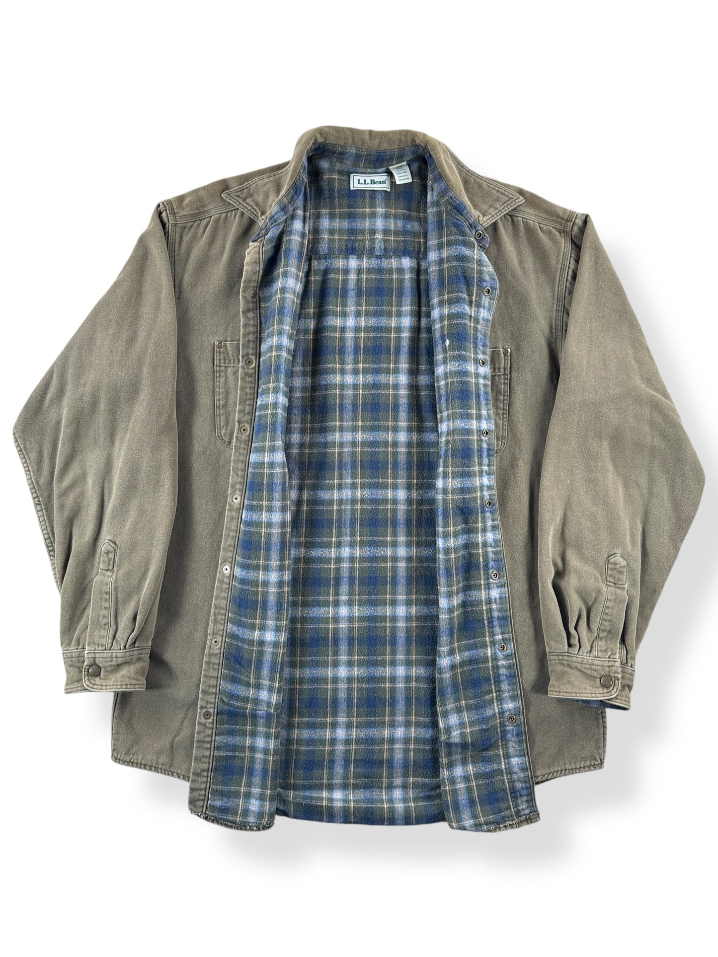 Inside of Vintage L.L. Bean Flannel Lined Hurricane Shirt SZ L Tall