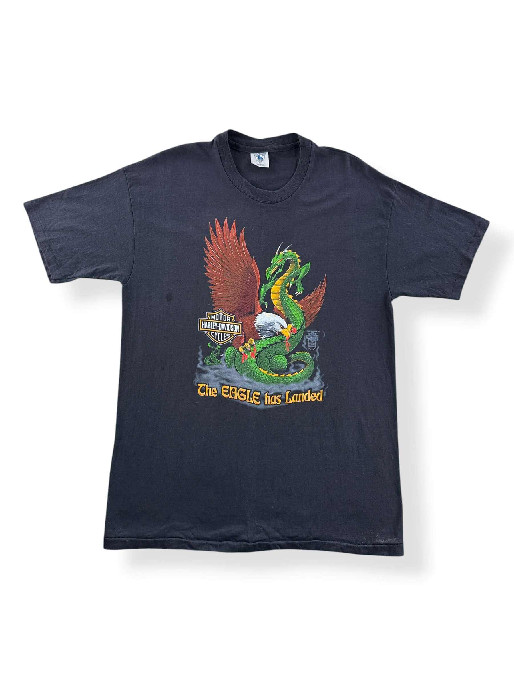 Front of Vintage Holoubek Palm Beach Harley Davidson Eagle Has Landed Tee SZ L