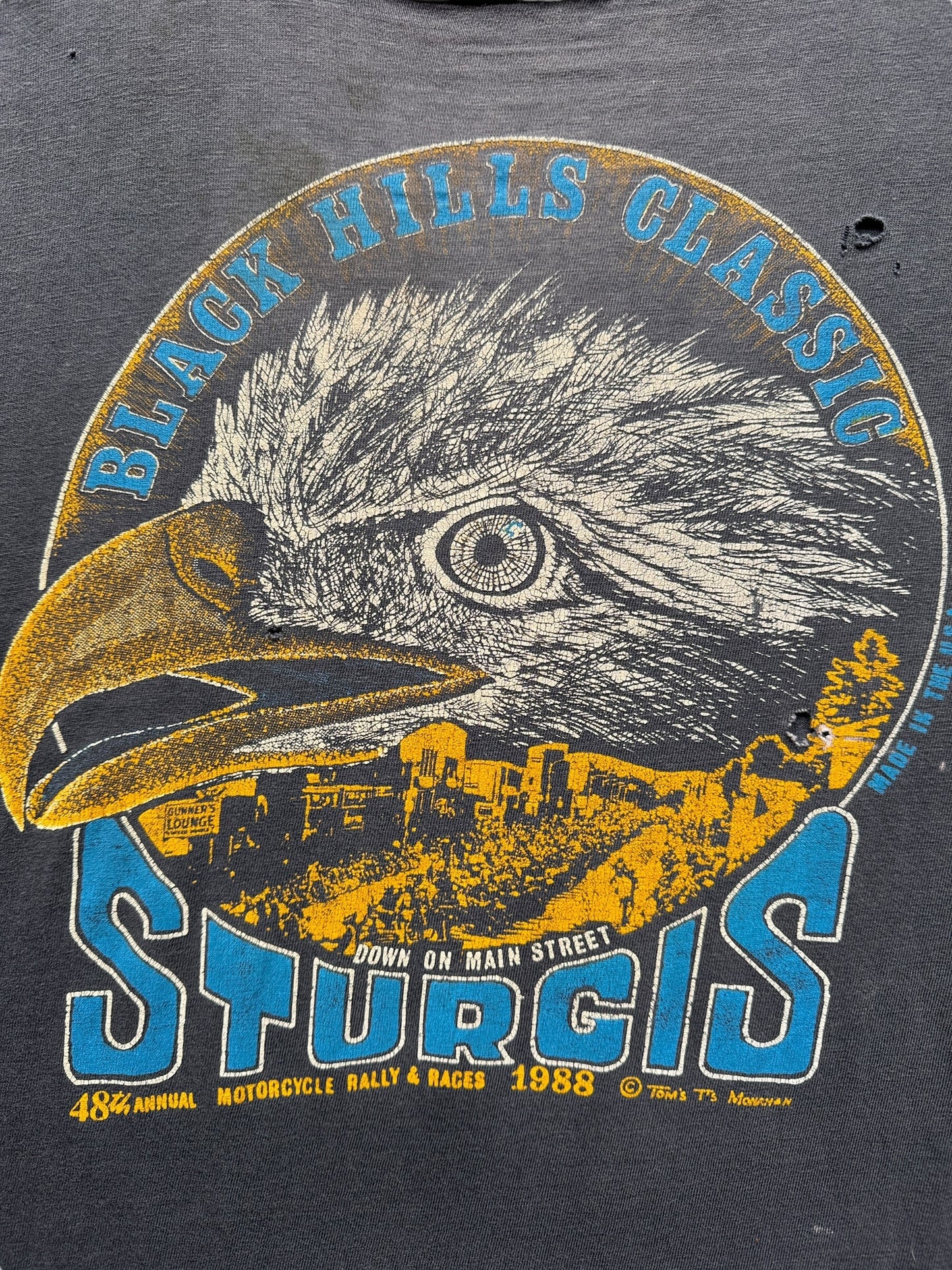 Front Graphic of Vintage 1988 Sturgis Motorcycle Tee SZ L