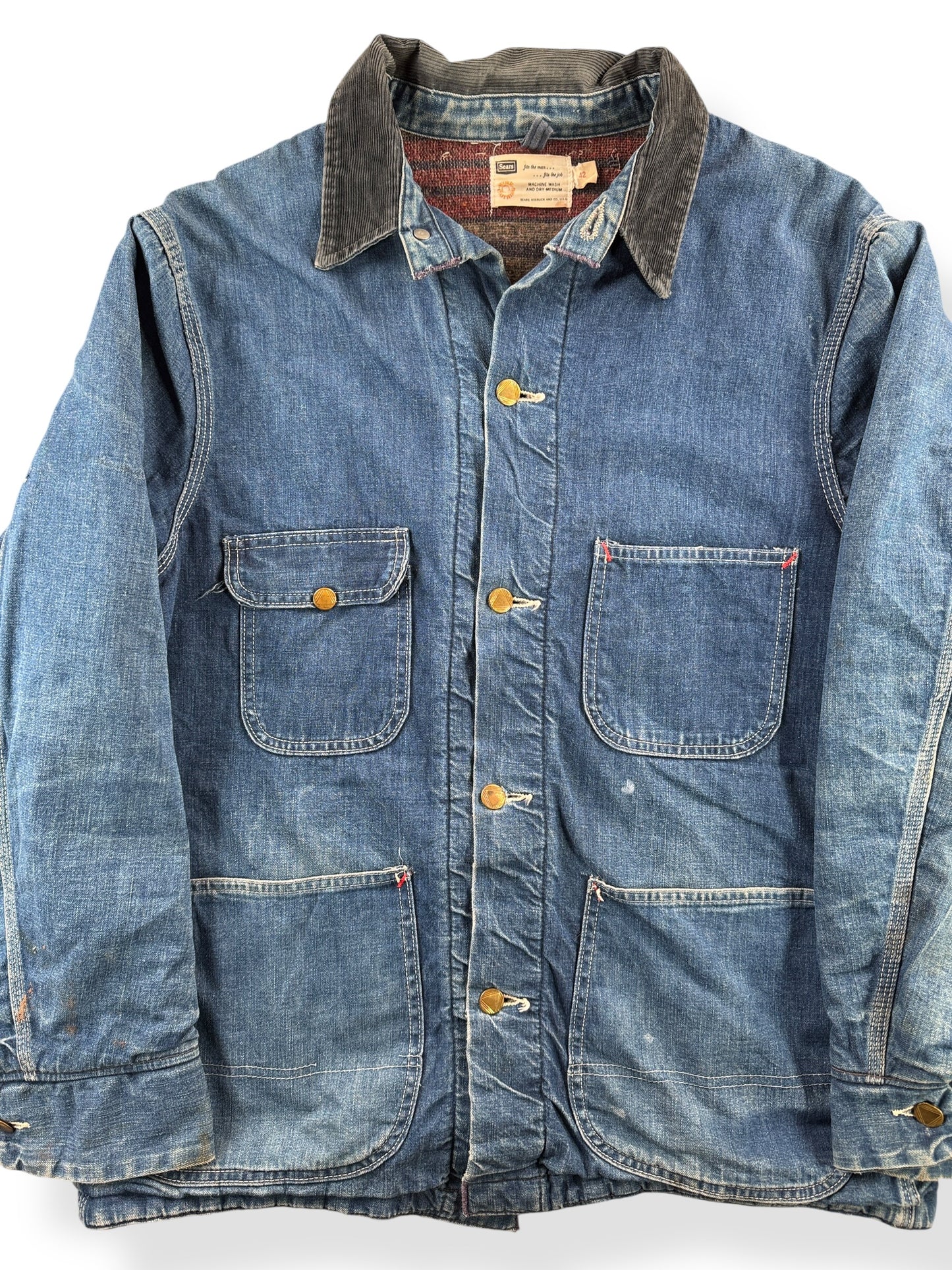 Front Close Up of Vintage Sears Blanket Lined Chore Coat SZ 42