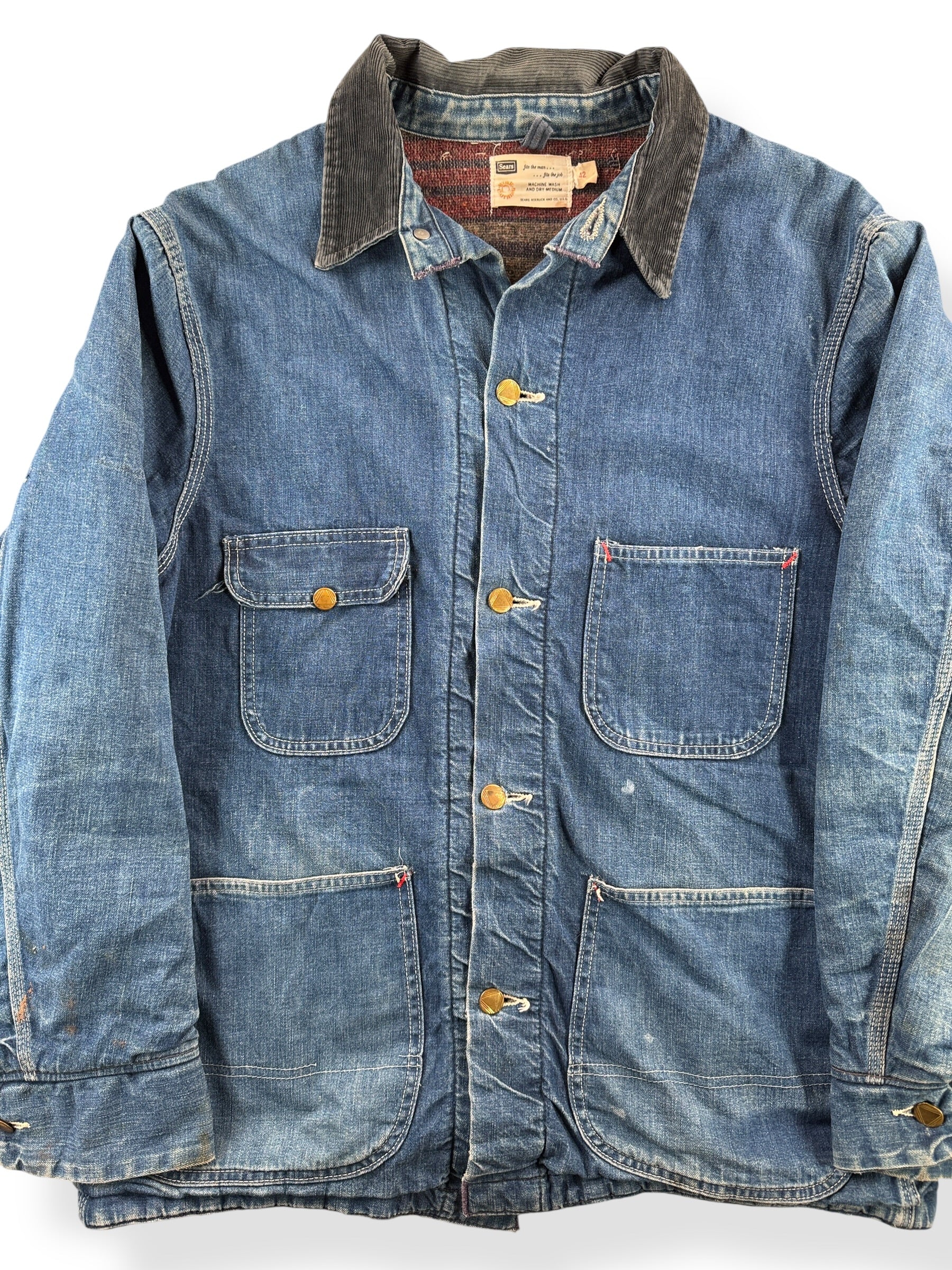 Front Close Up of Vintage Sears Blanket Lined Chore Coat SZ 42