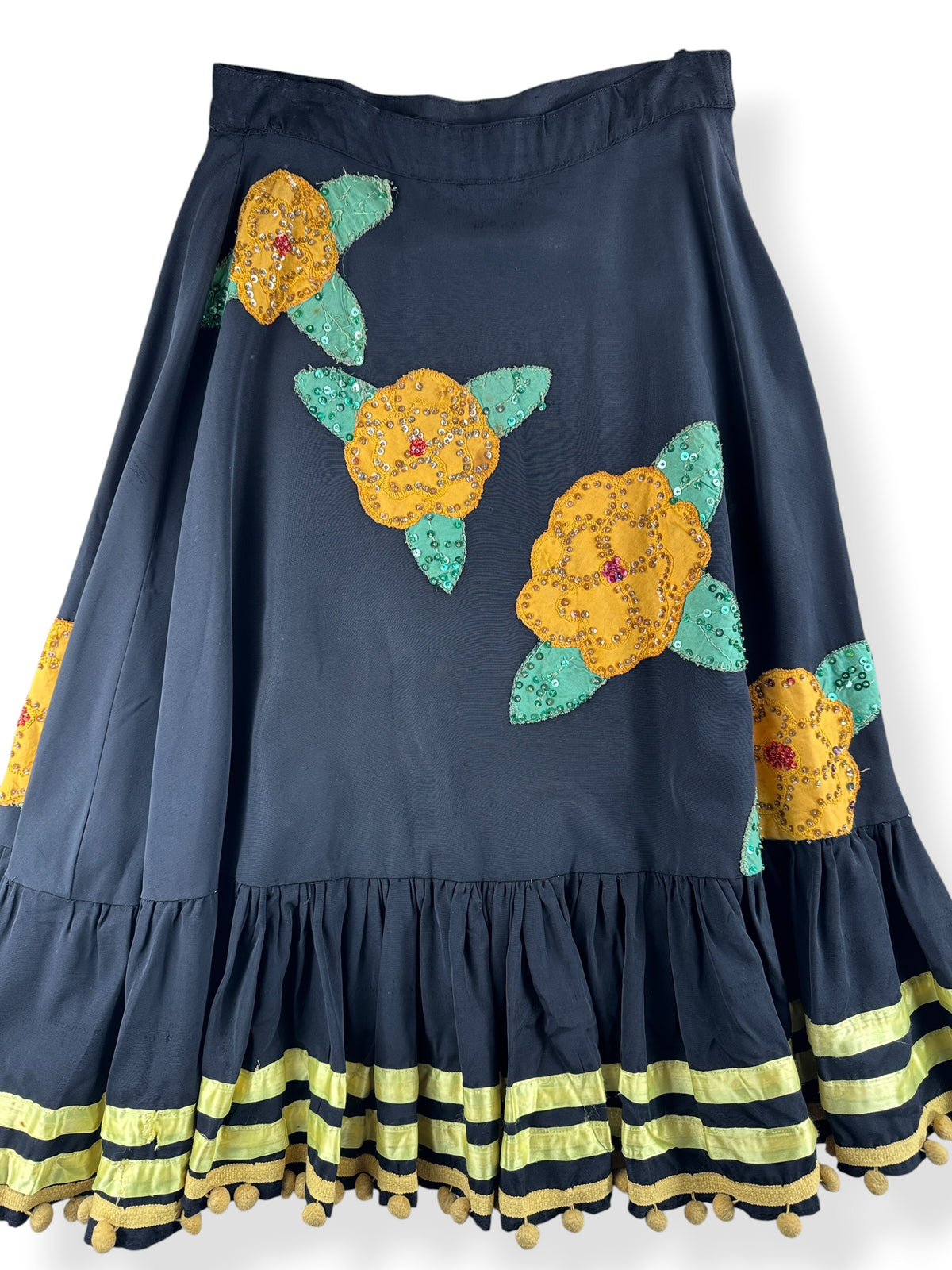 Close-up of Vintage 1940s-50s Embroidered Skirt W29