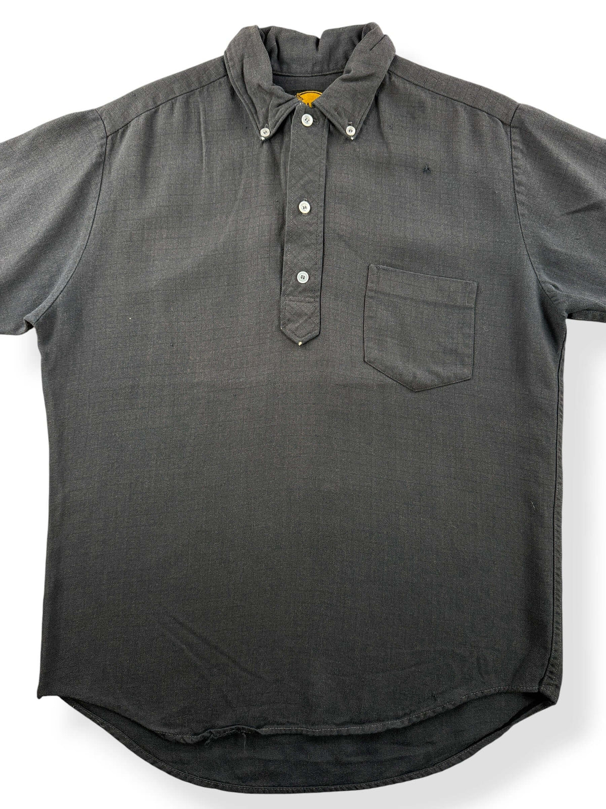 Close-up of Vintage 1960s DaVinci Black Rayon Blend Popover Shirt SZ M