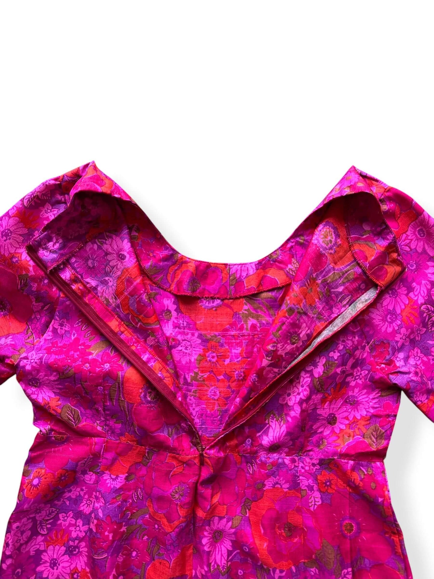 Inside zip on Vintage 1960s Pink Floral Silk Dress