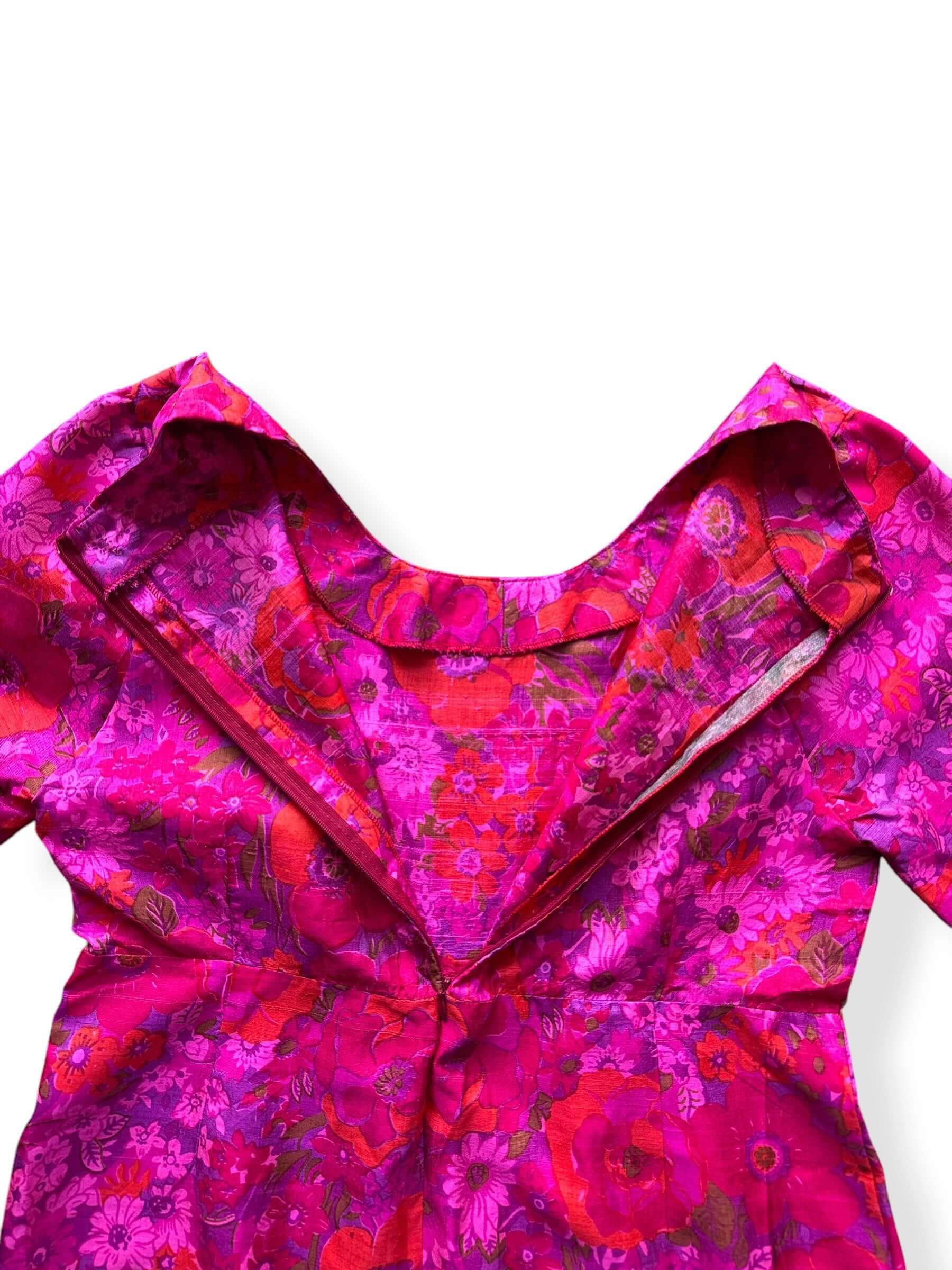 Inside zip on Vintage 1960s Pink Floral Silk Dress