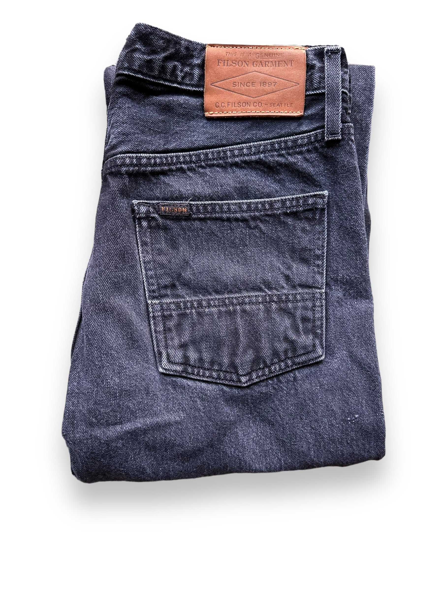 Folded Rear View of Black Filson Jeans W31 |  Filson Dungarees | Filson Workwear Seattle